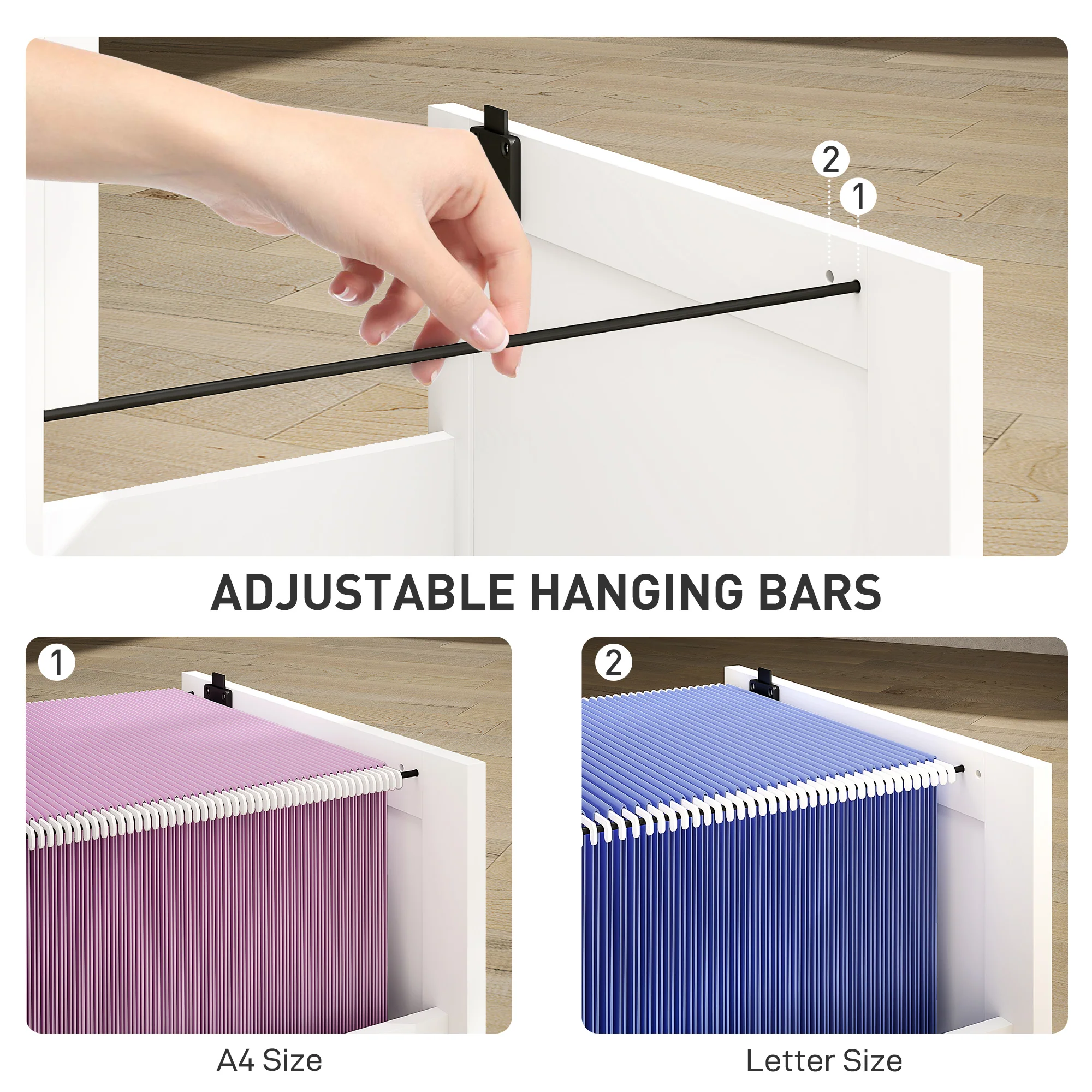 HOMCOM 4 Drawer File Cabinet with Lock and Adjustable Hanging Bars, White - Image 4