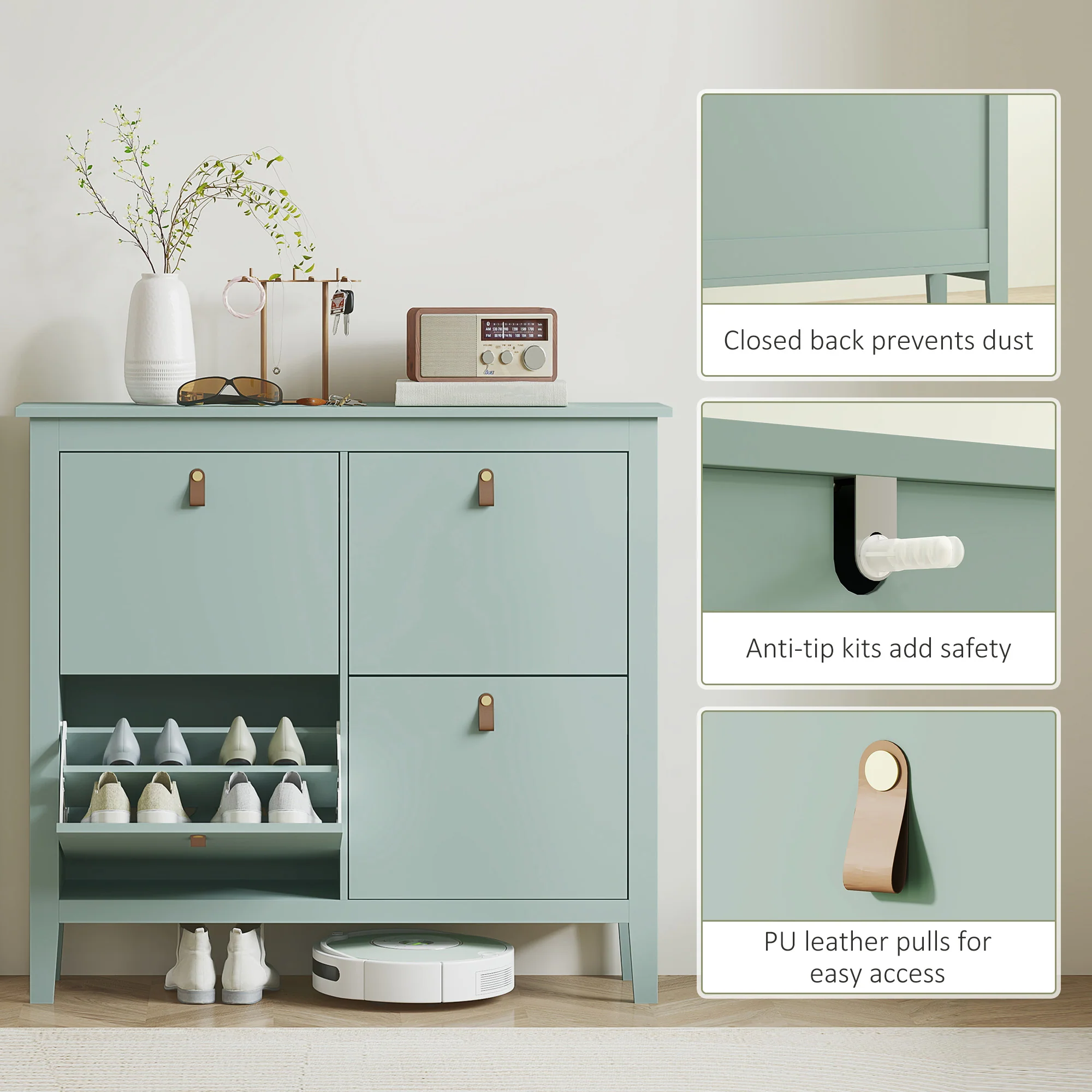 HOMCOM 4 Drawer Shoe Cabinet with Flip Doors for Hallway, Entryway, Green - Image 7