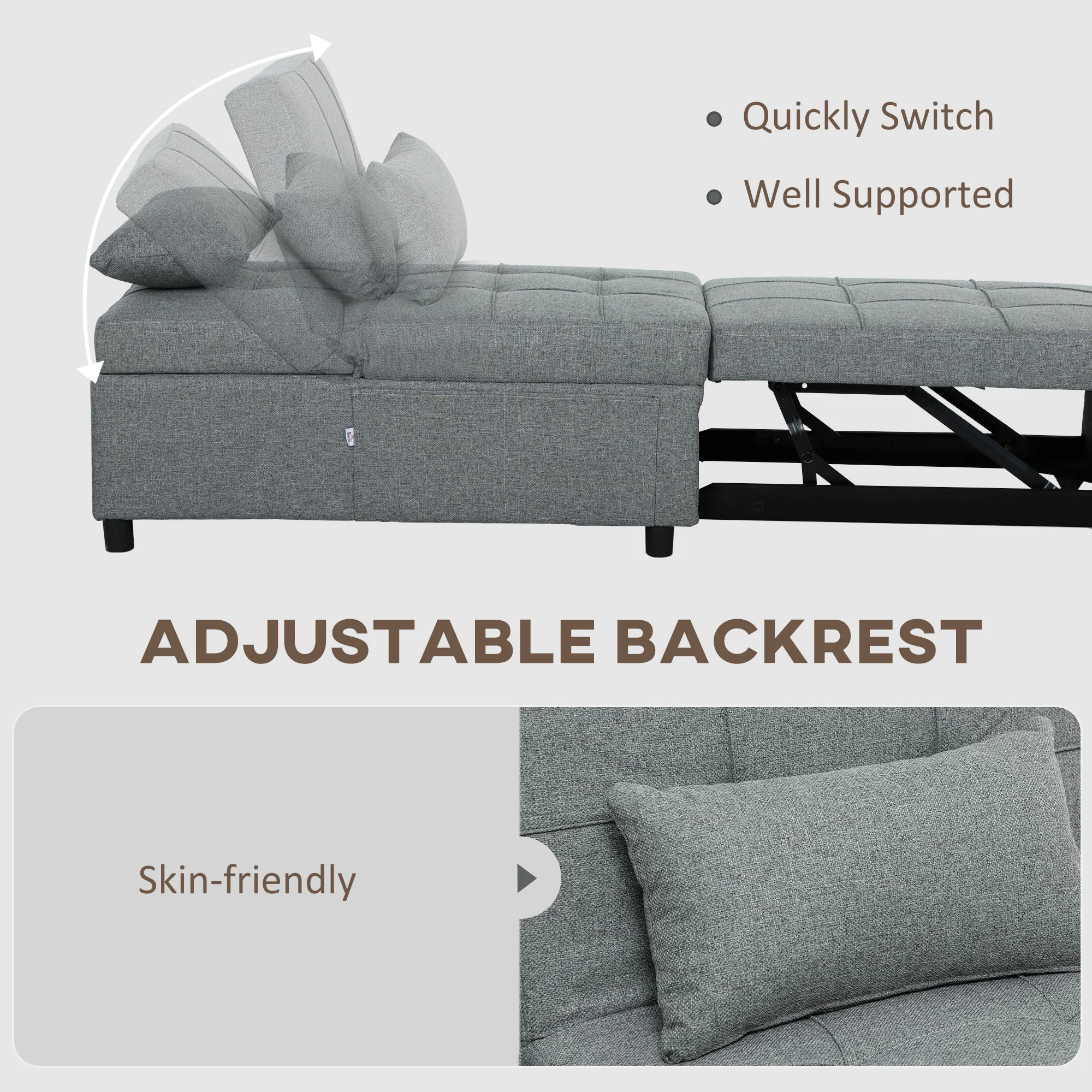 HOMCOM 4-in-1 Pull Out Sleeper Chair Bed with Pockets - Image 15