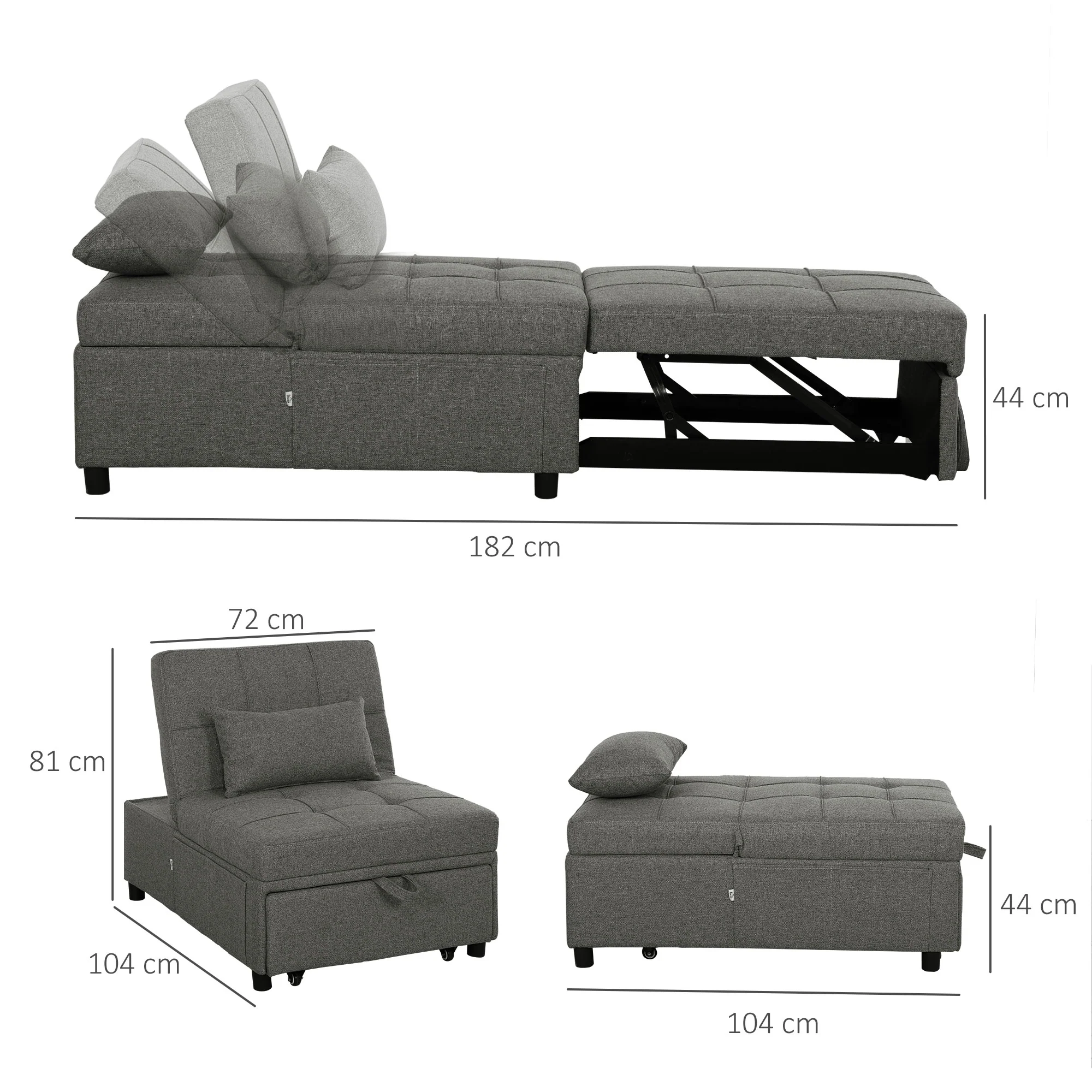 HOMCOM 4-in-1 Pull Out Sleeper Chair Bed with Pockets - Image 5