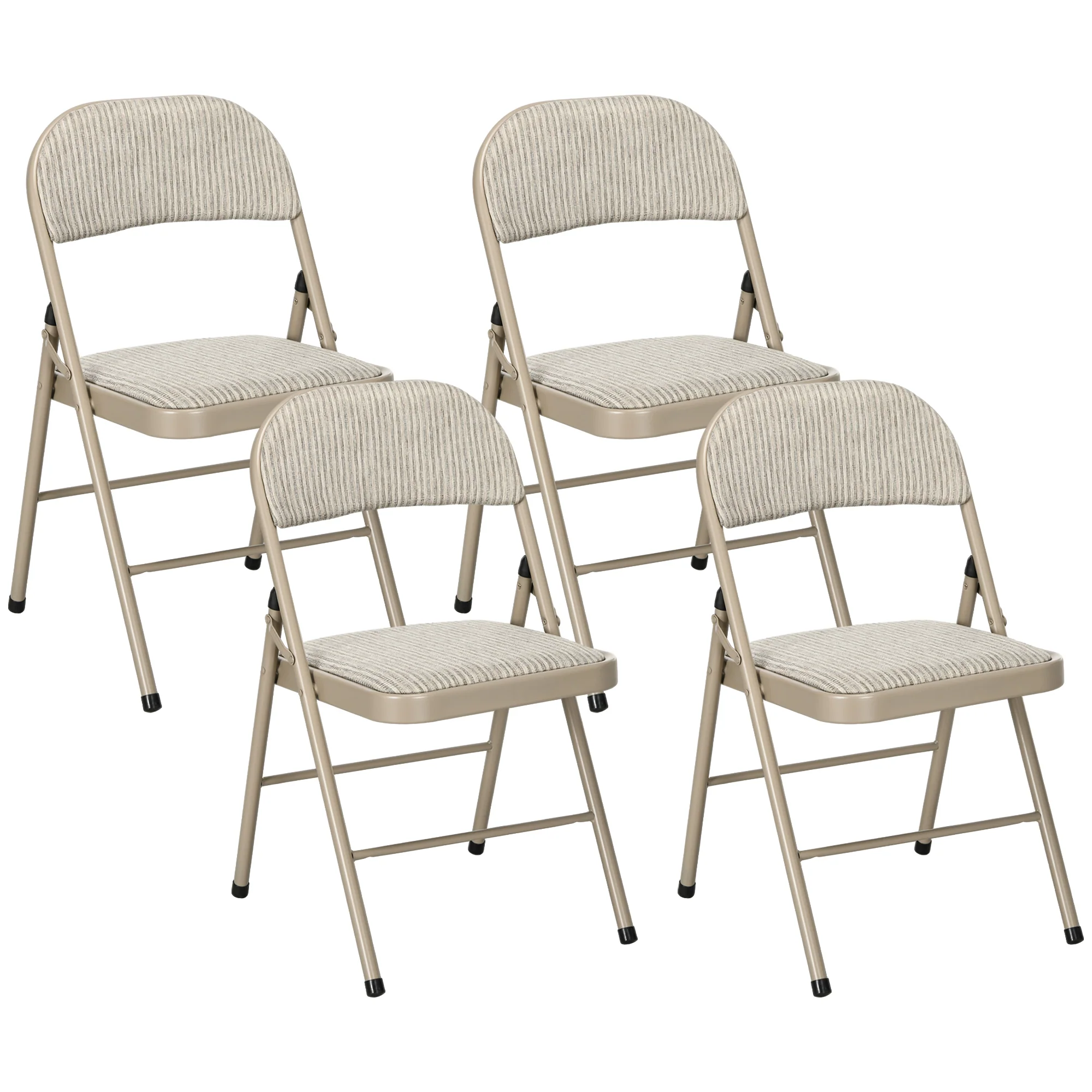 HOMCOM 4 Pack Linen-Look Padded Folding Chairs with Cushioned Seat Beige