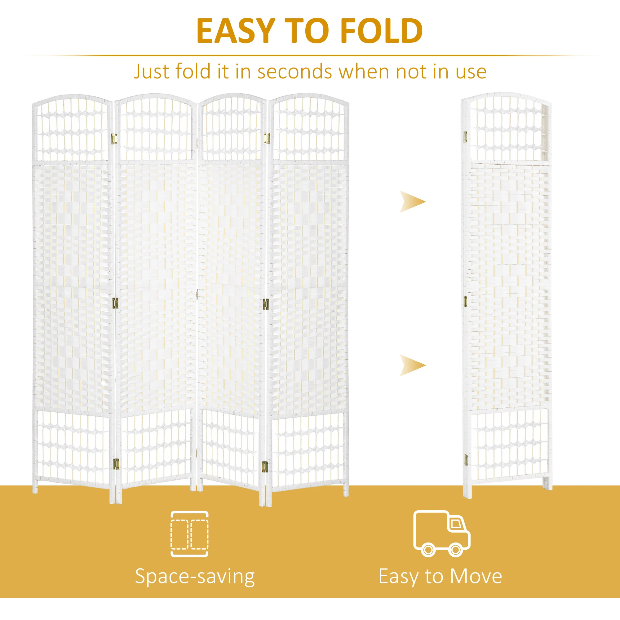HOMCOM 4 Panel Folding Room Divider, 170cm Freestanding Privacy Screen, White - Image 3