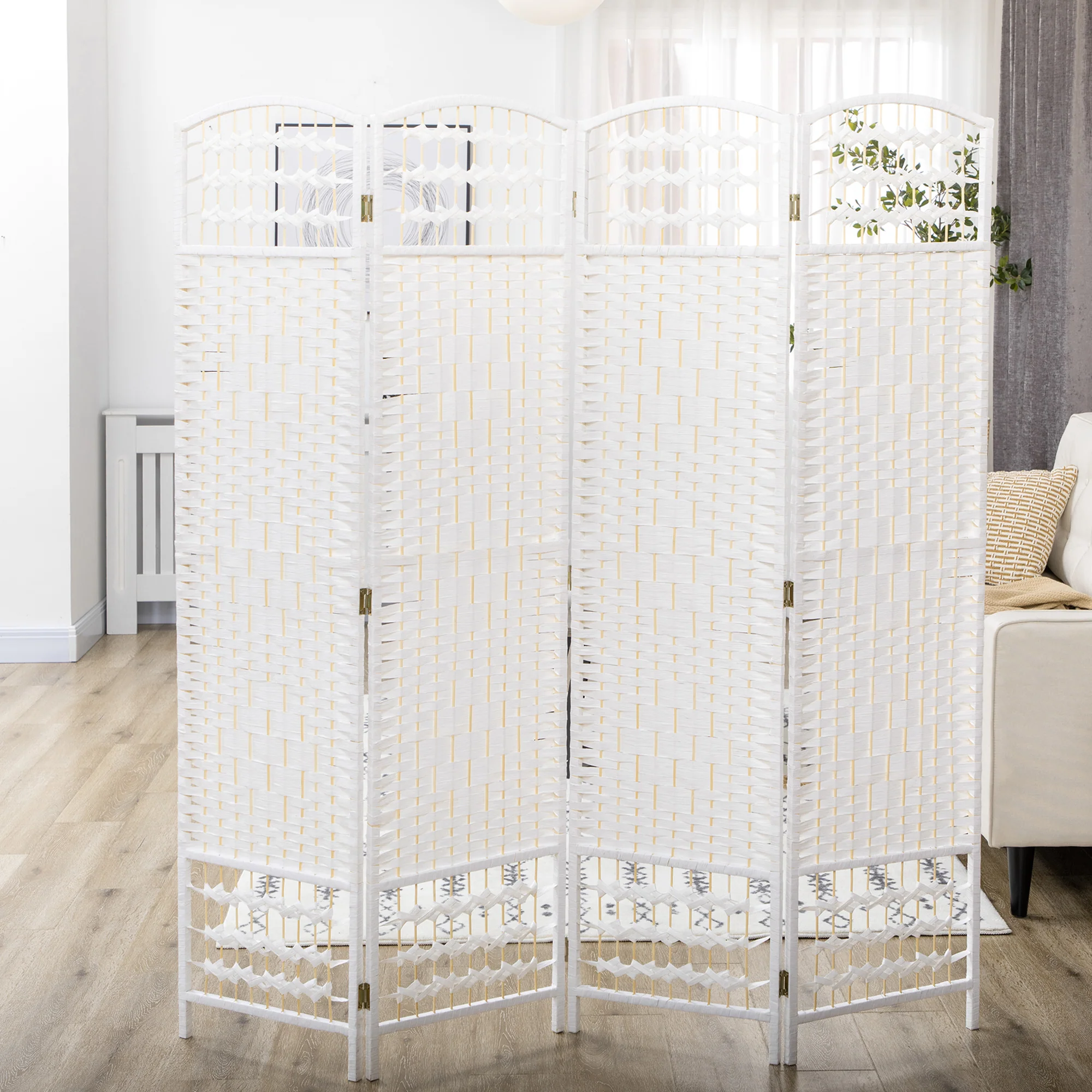 HOMCOM 4 Panel Folding Room Divider, 170cm Freestanding Privacy Screen, White - Image 7