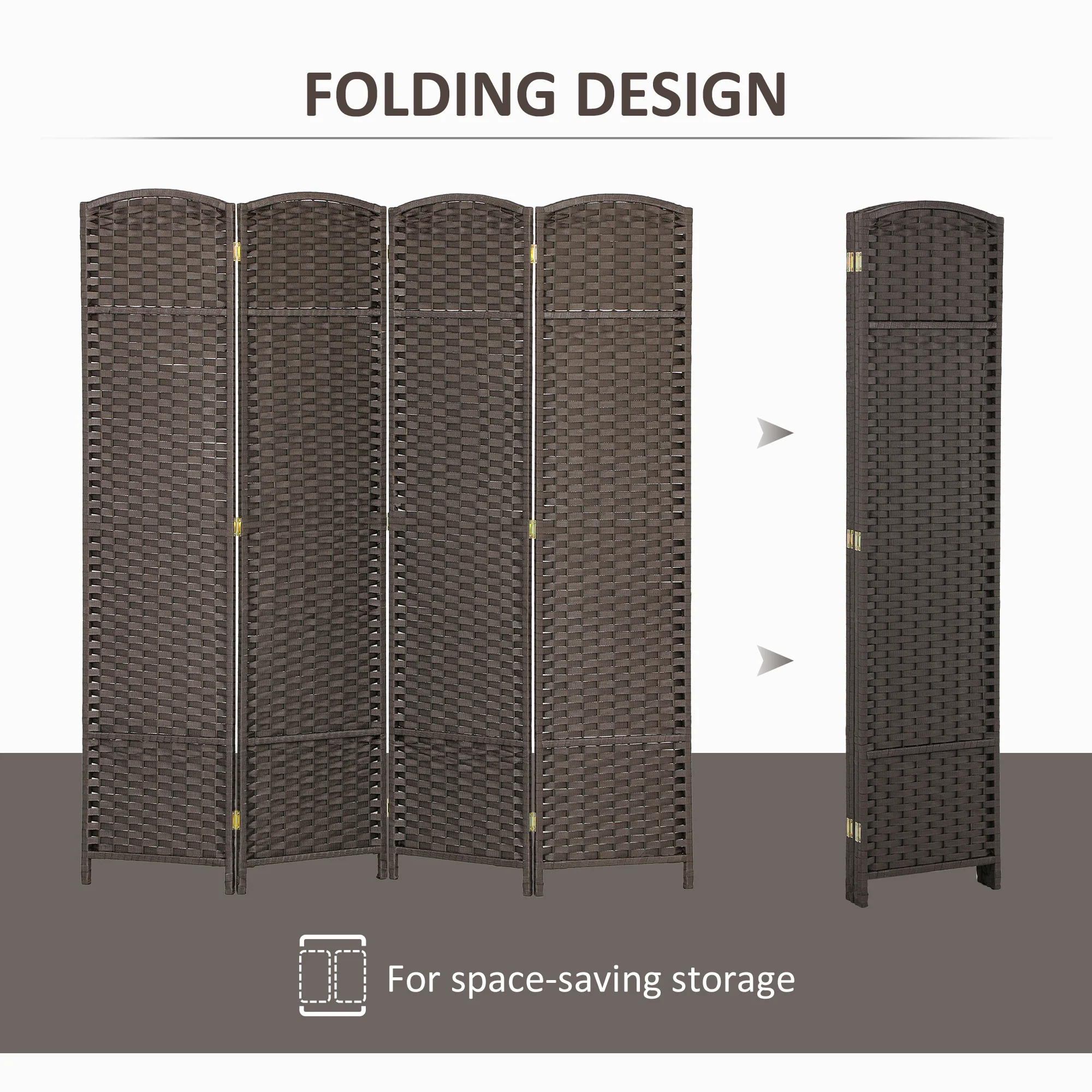 HOMCOM 4 Panel Folding Room Divider, Privacy Screen, 160 X 170cm, Brown - Image 4