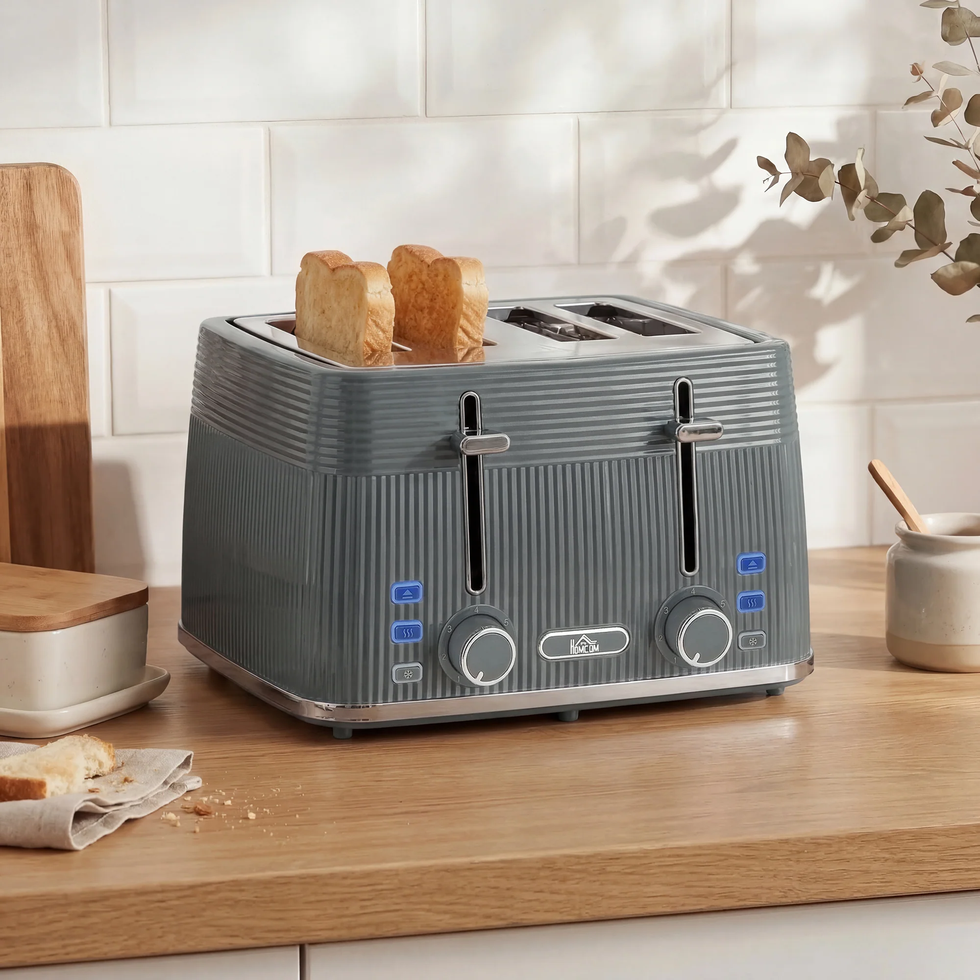 HOMCOM 4 Slice Electric Toaster with 7 Browning Levels, 1860W, Grey - Image 2