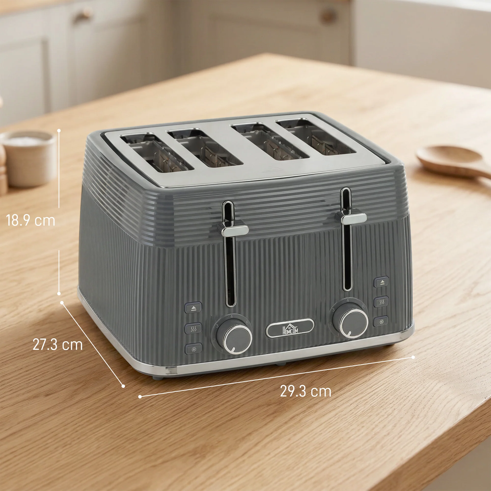 HOMCOM 4 Slice Electric Toaster with 7 Browning Levels, 1860W, Grey - Image 5
