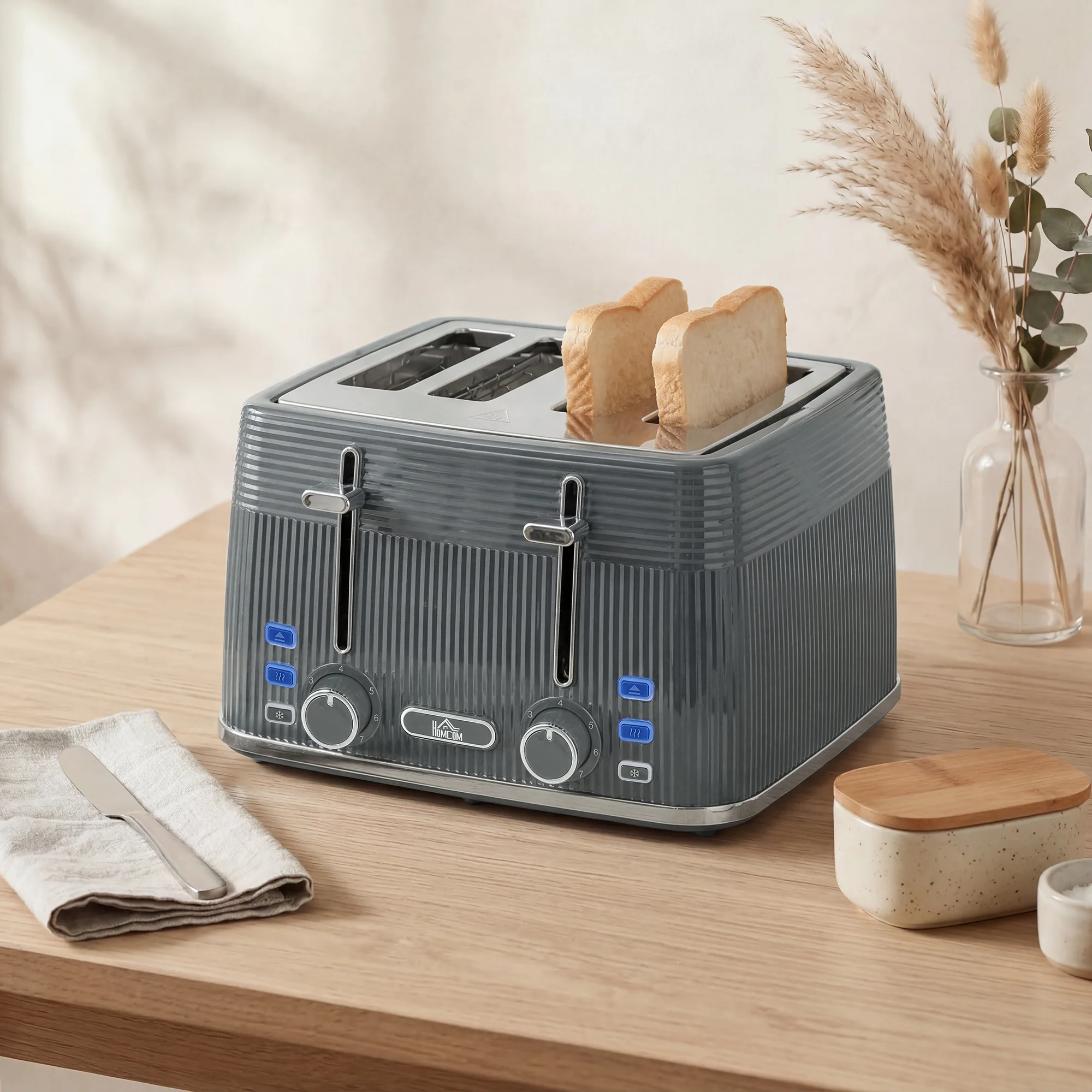 HOMCOM 4 Slice Electric Toaster with 7 Browning Levels, 1860W, Grey - Image 8
