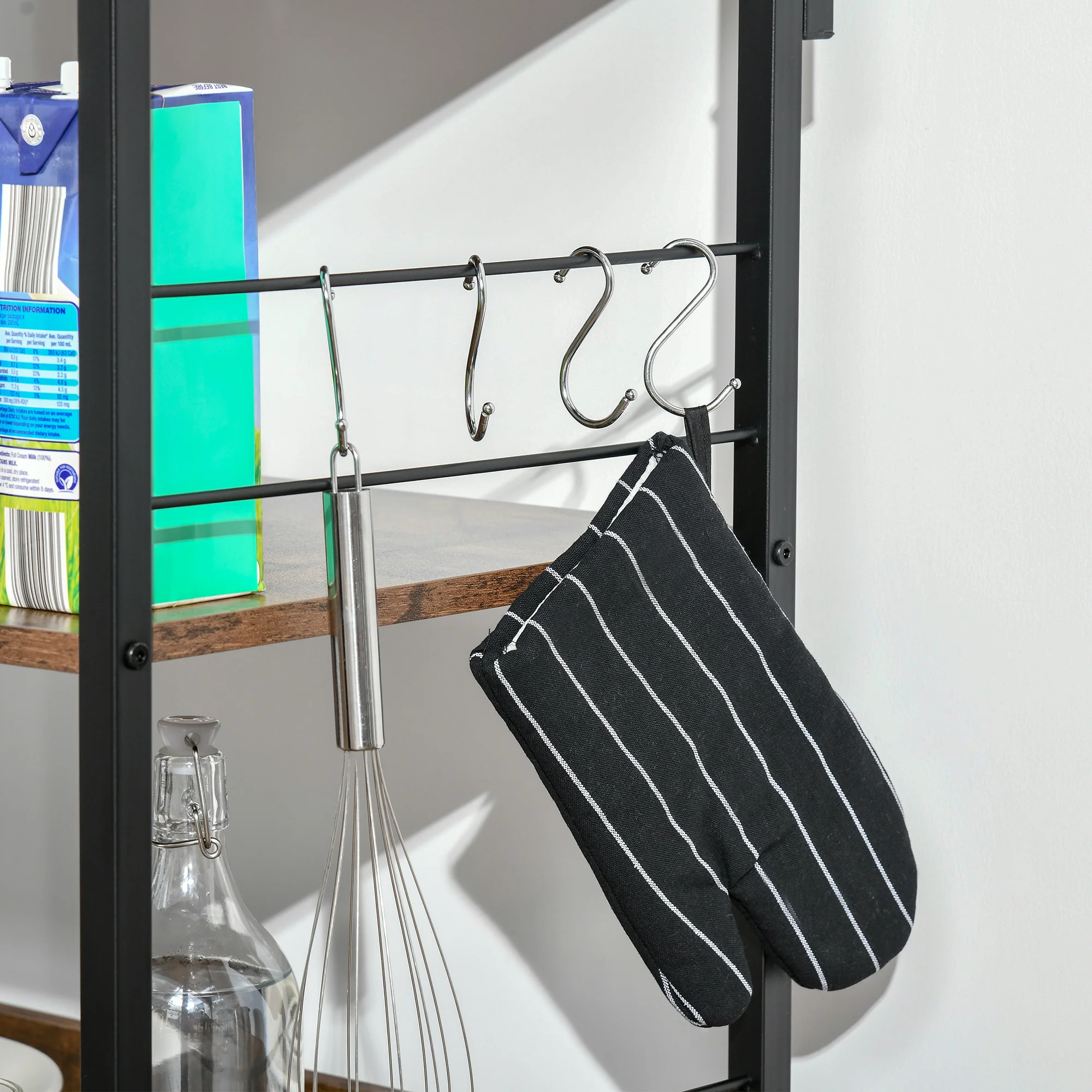 HOMCOM 4-Tier Baker's Rack with Storage, Microwave Stand with 4 Hooks - Image 8