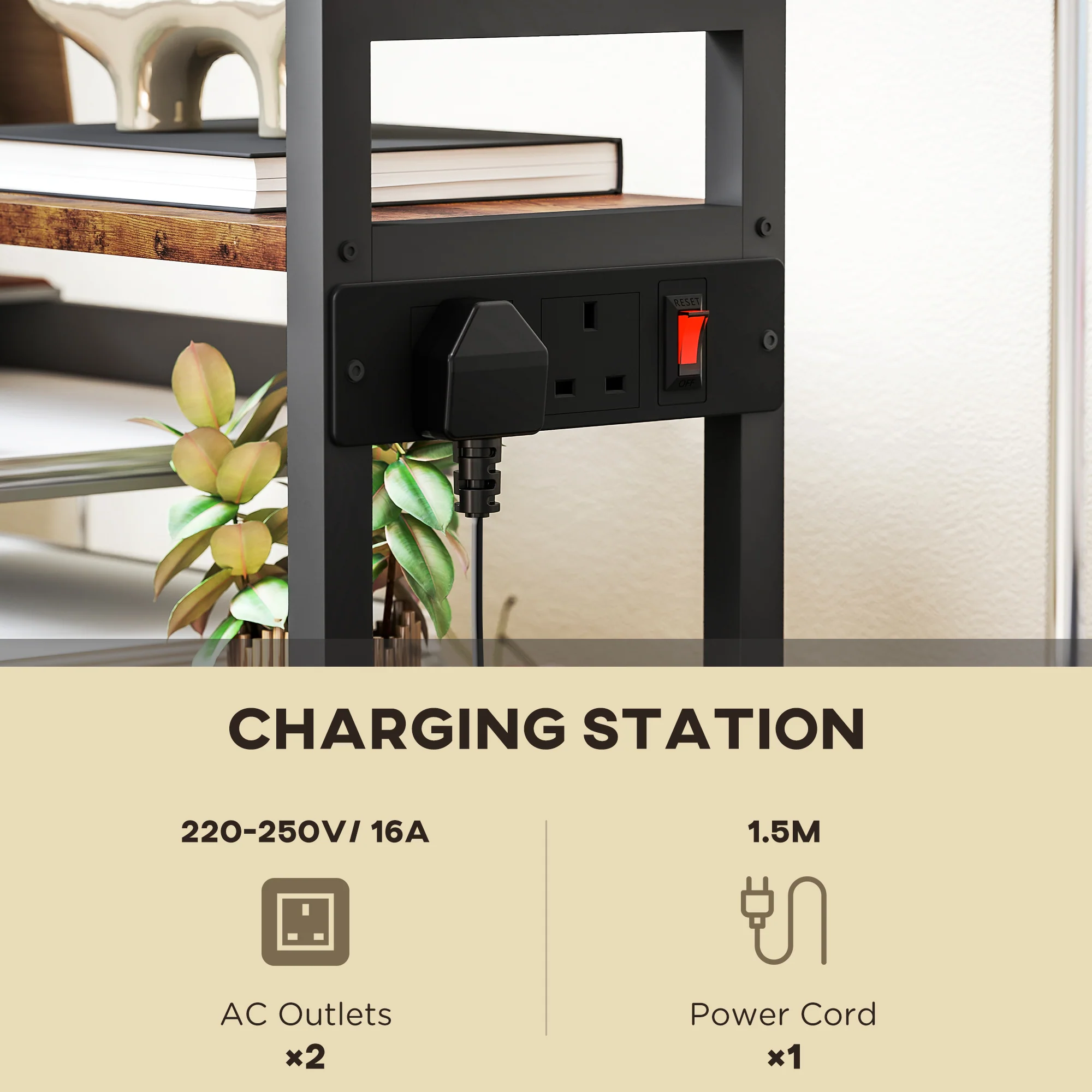HOMCOM 4-Tier Mobile Printer Stand with Power Outlets for Home Office - Image 3