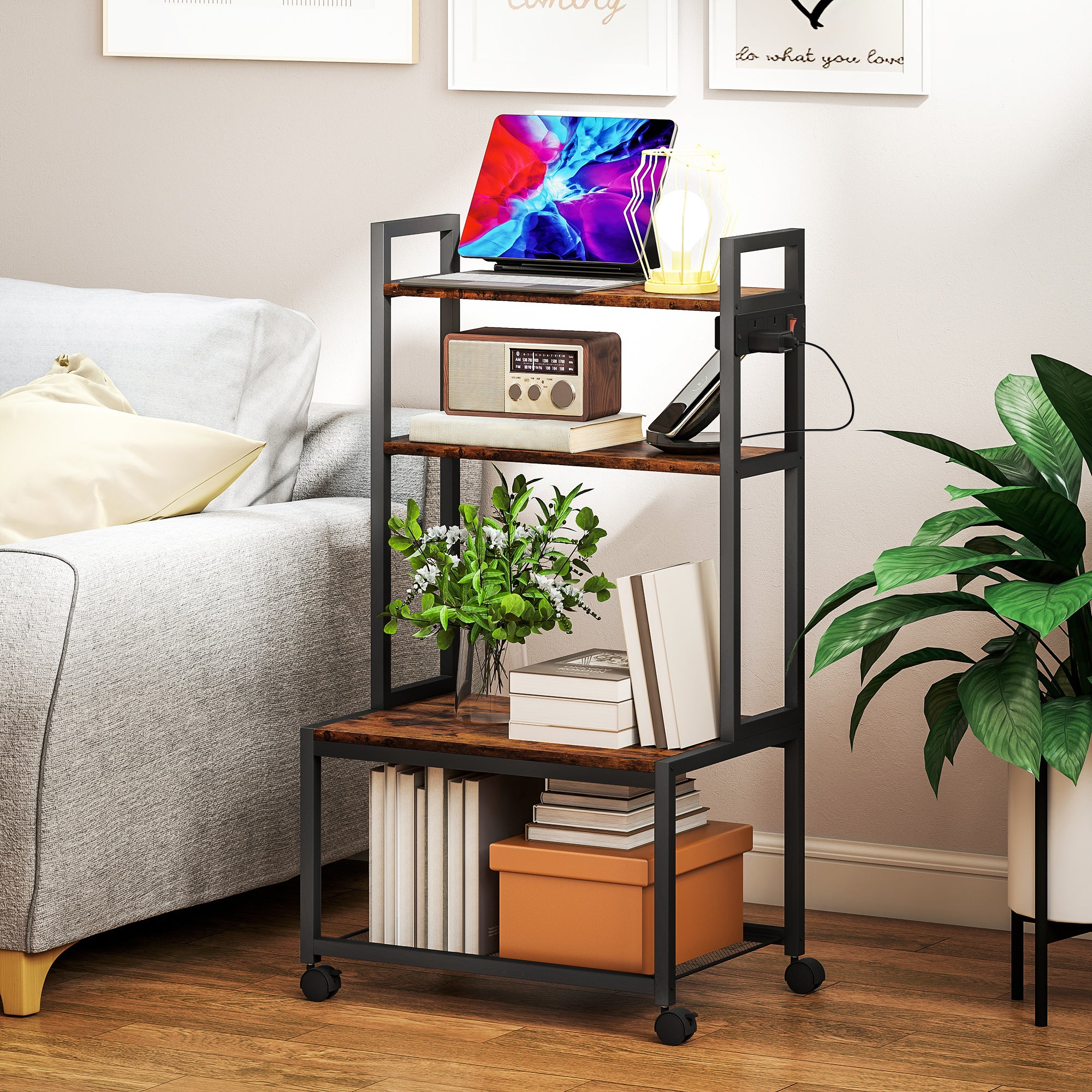 HOMCOM 4-Tier Mobile Printer Stand with Power Outlets for Home Office - Image 7