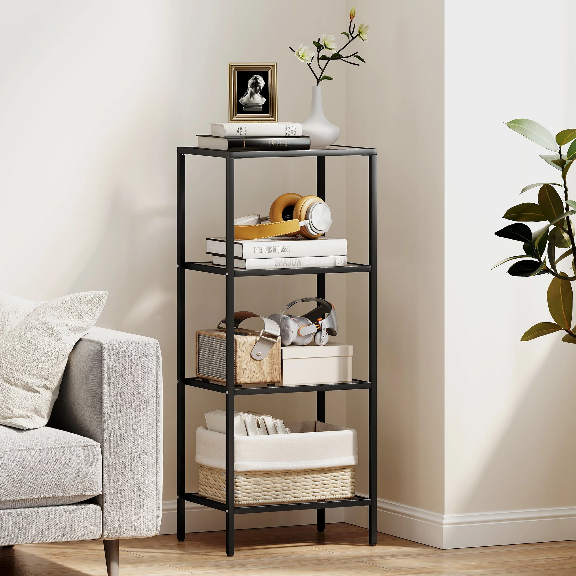 HOMCOM 4-Tier Shelving Unit Modern Glass Shelf Bookshelf For Home - Image 2