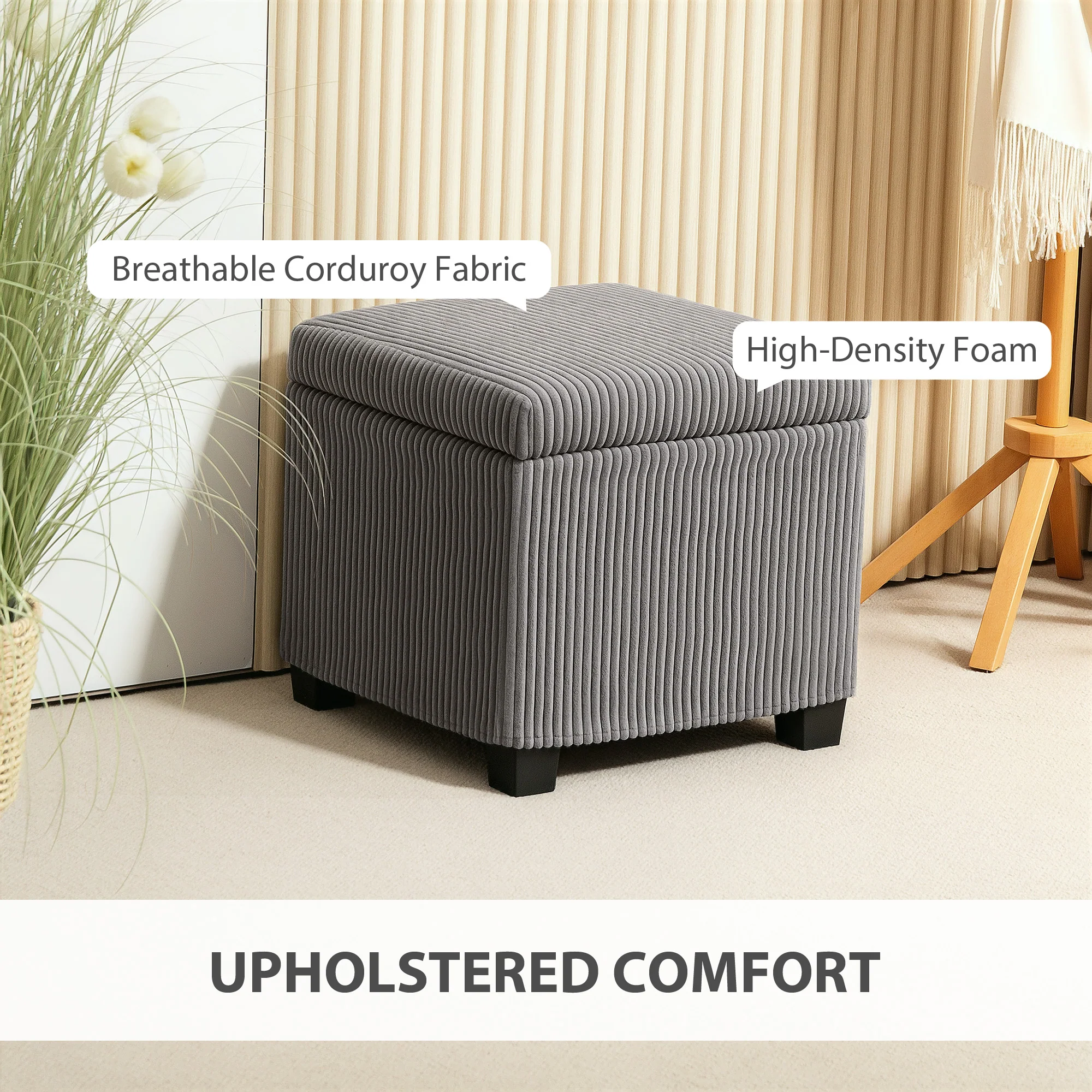 HOMCOM 40 cm Ottoman Storage Box with Removable Lid, Foot Rest - Image 12