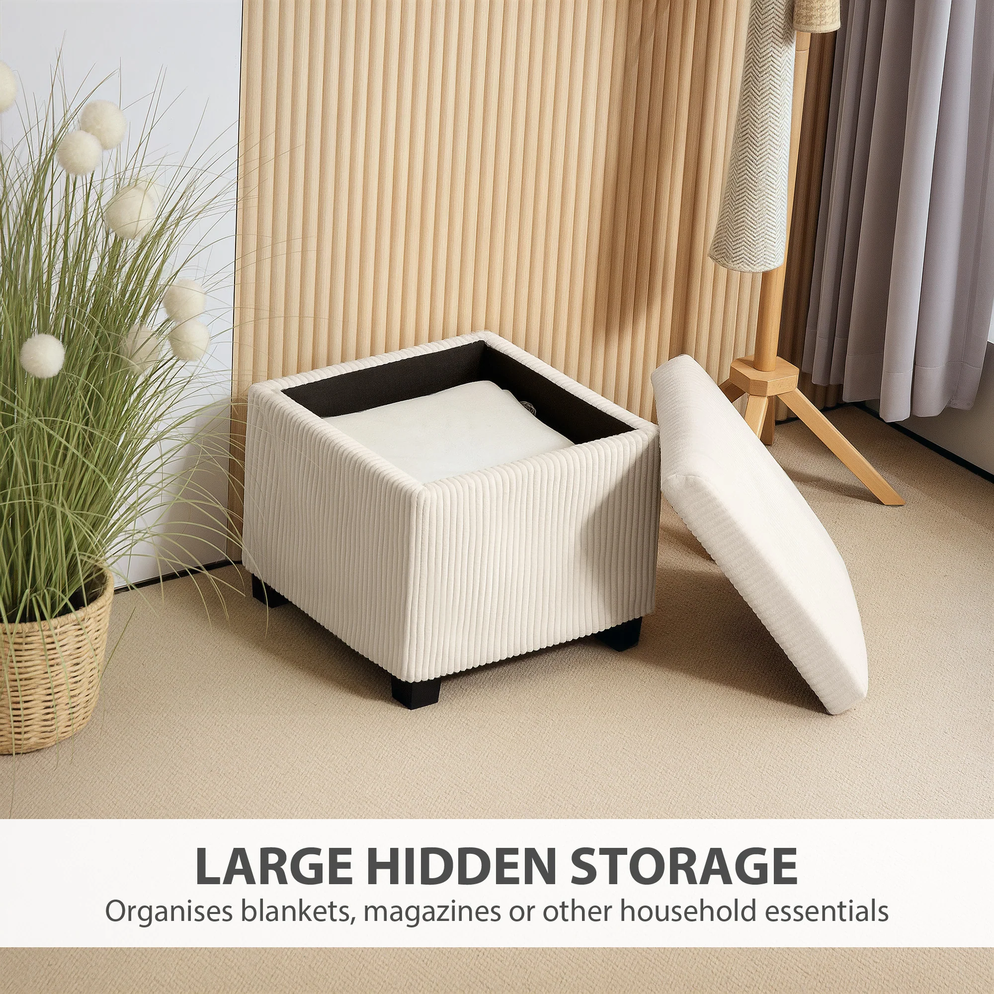 HOMCOM 40 cm Ottoman Storage Box with Removable Lid, Foot Rest - Image 4