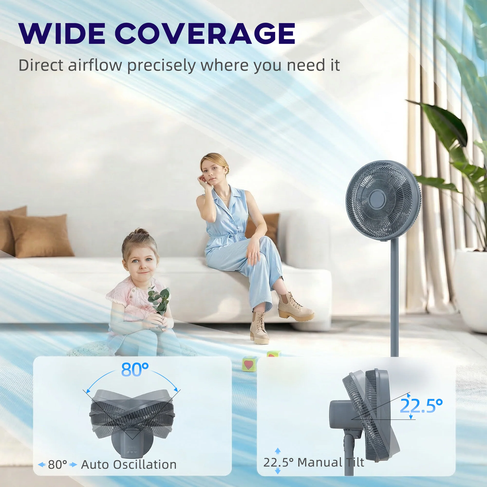 HOMCOM 40 Cm Standing Pedestal Fan, Quiet Electric Cooling Floor Fan, Grey - Image 4