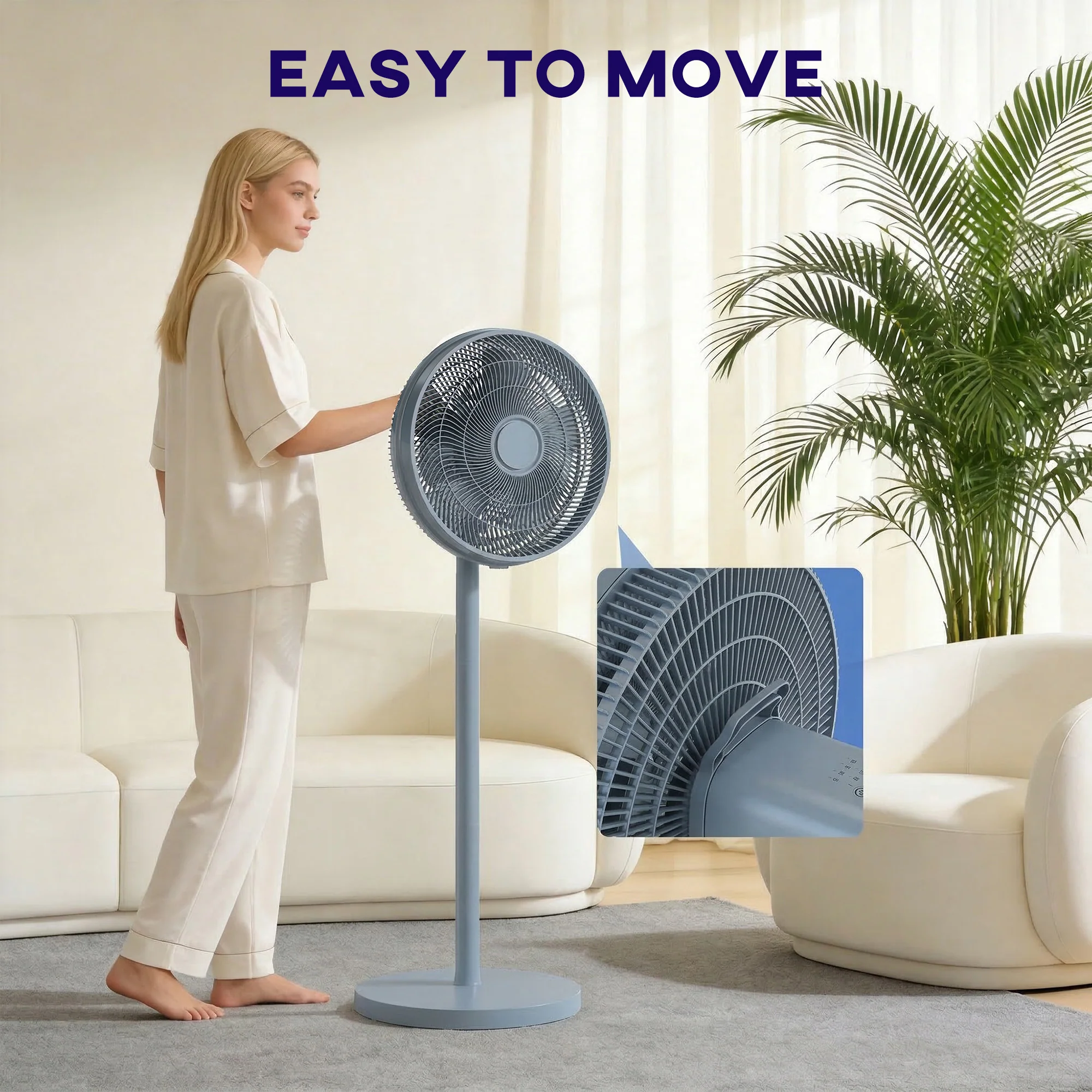 HOMCOM 40 Cm Standing Pedestal Fan, Quiet Electric Cooling Floor Fan, Grey - Image 9