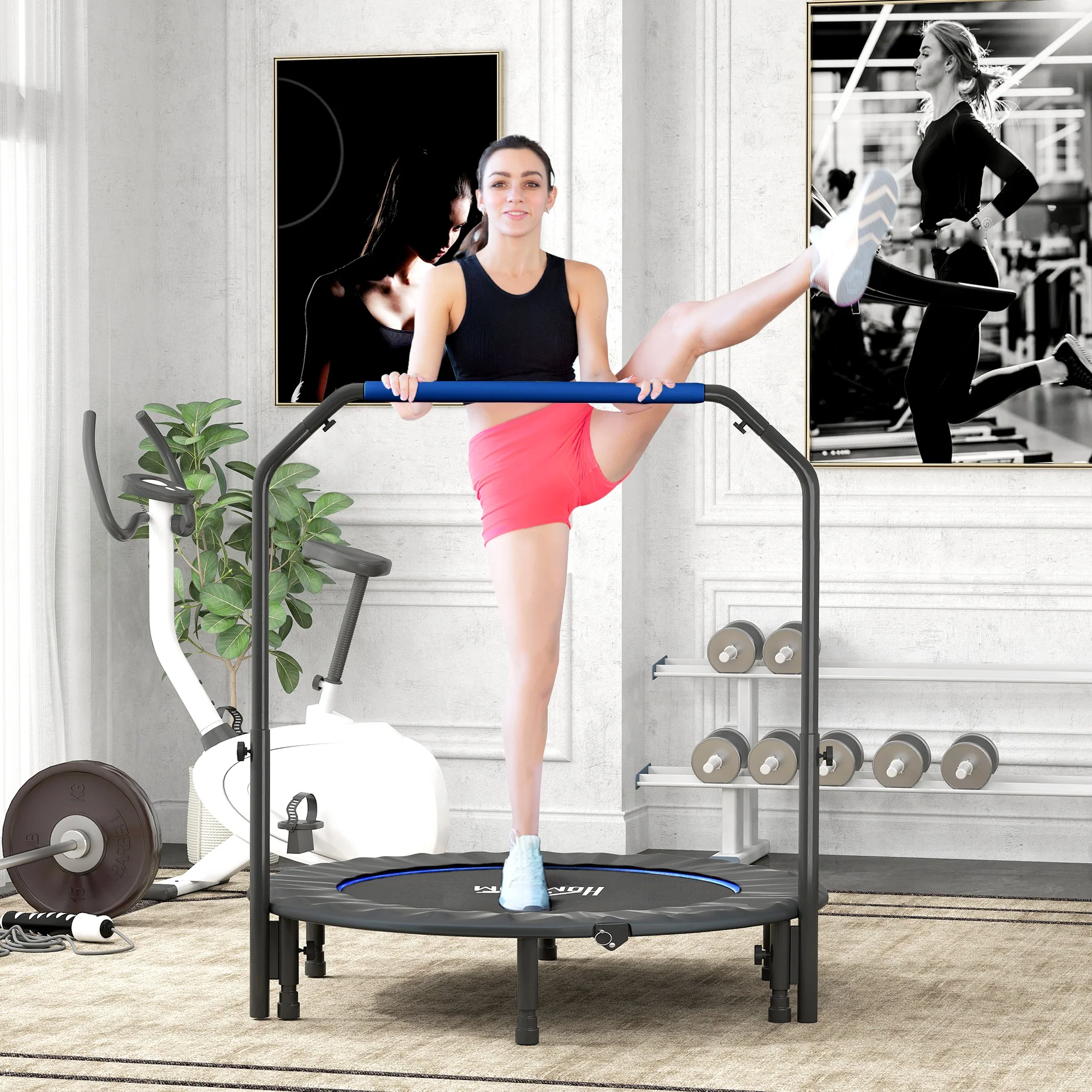 HOMCOM 40" Foldable Mini Fitness Trampoline W/ Foam Handle 122 CM - Image 11