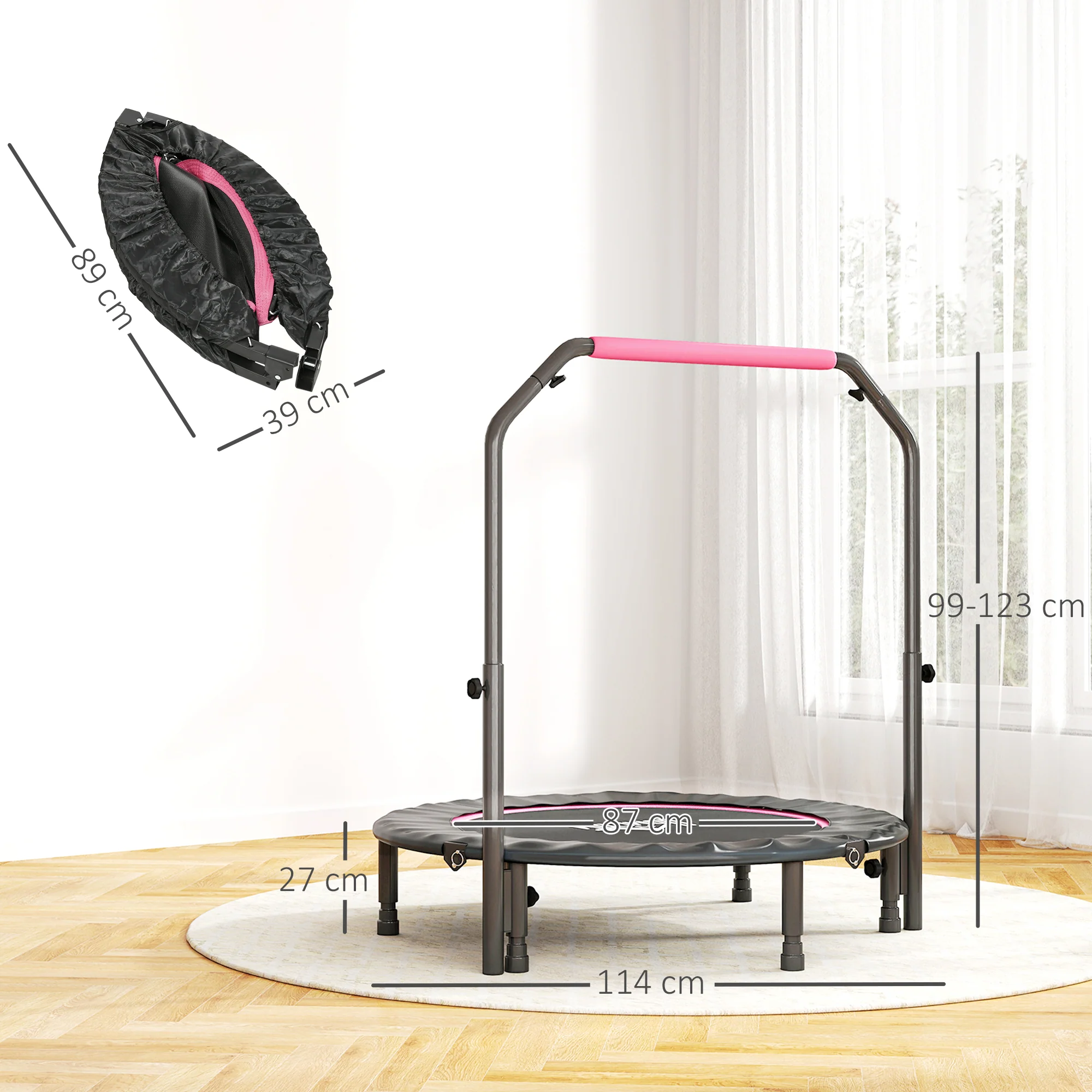 HOMCOM 40 Inch Foldable Mini Fitness Trampoline With Foam Handle - Image 23