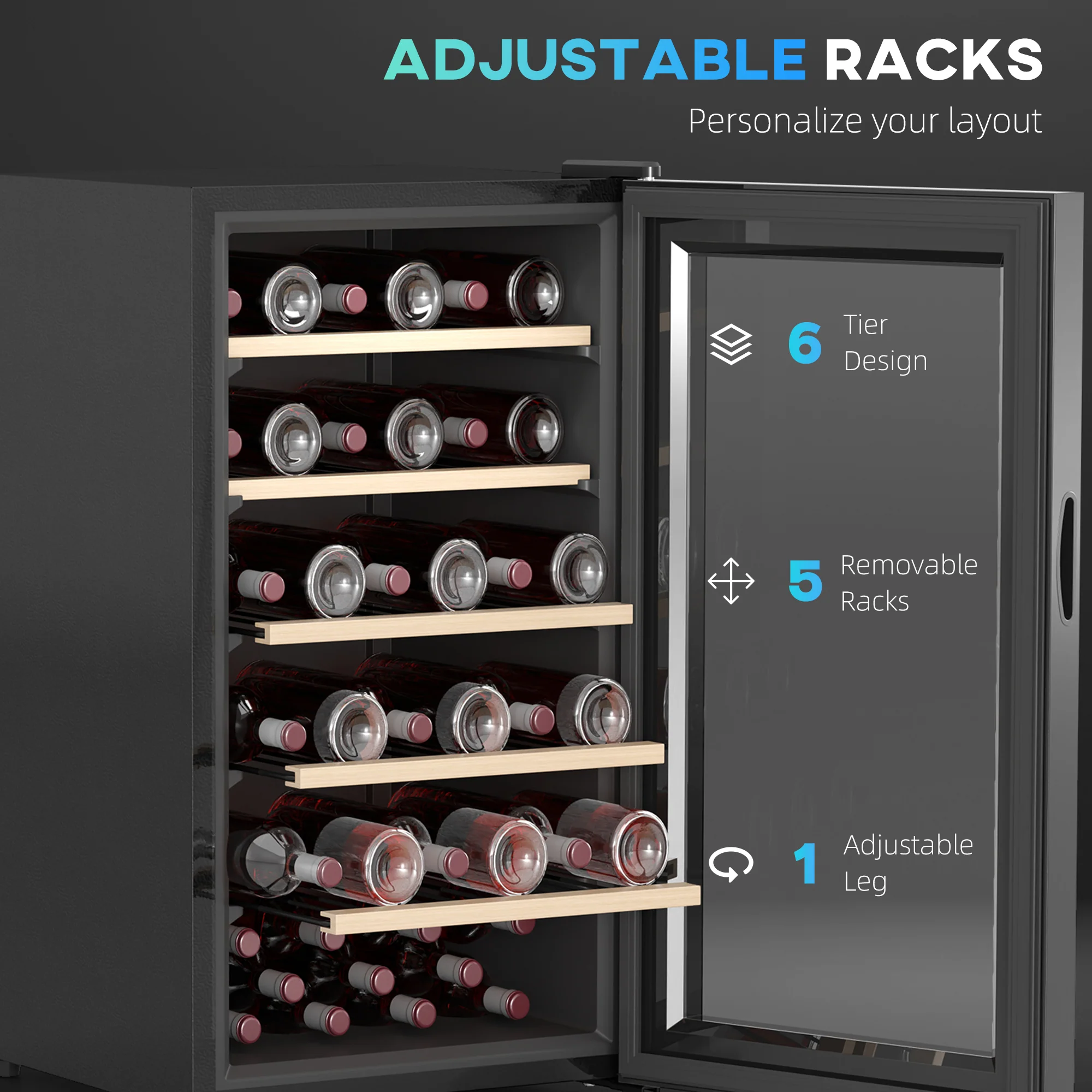 HOMCOM 41 Bottle Wine Cooler Fridge, Freestanding Wine Refrigerator - Image 7
