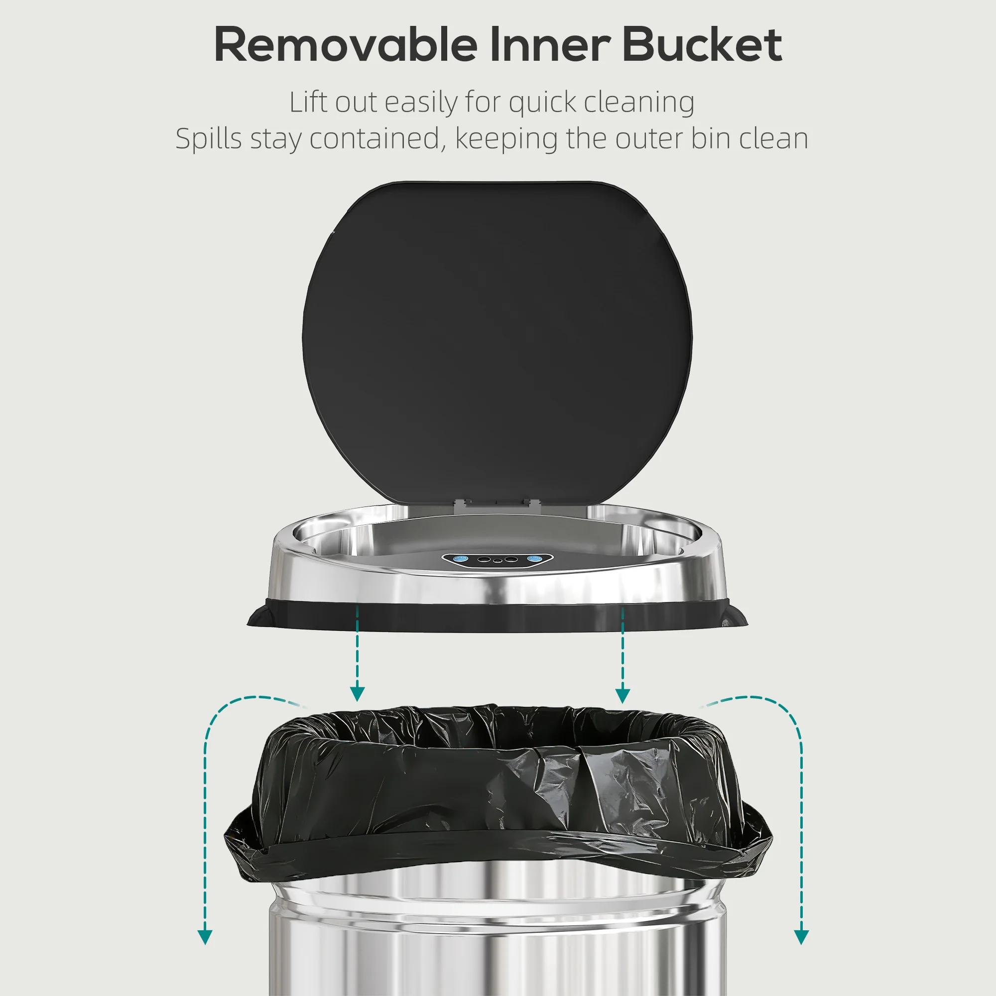HOMCOM 42L Sensor Bin, Stainless Steel Kitchen Bin With Automatic Close - Image 4