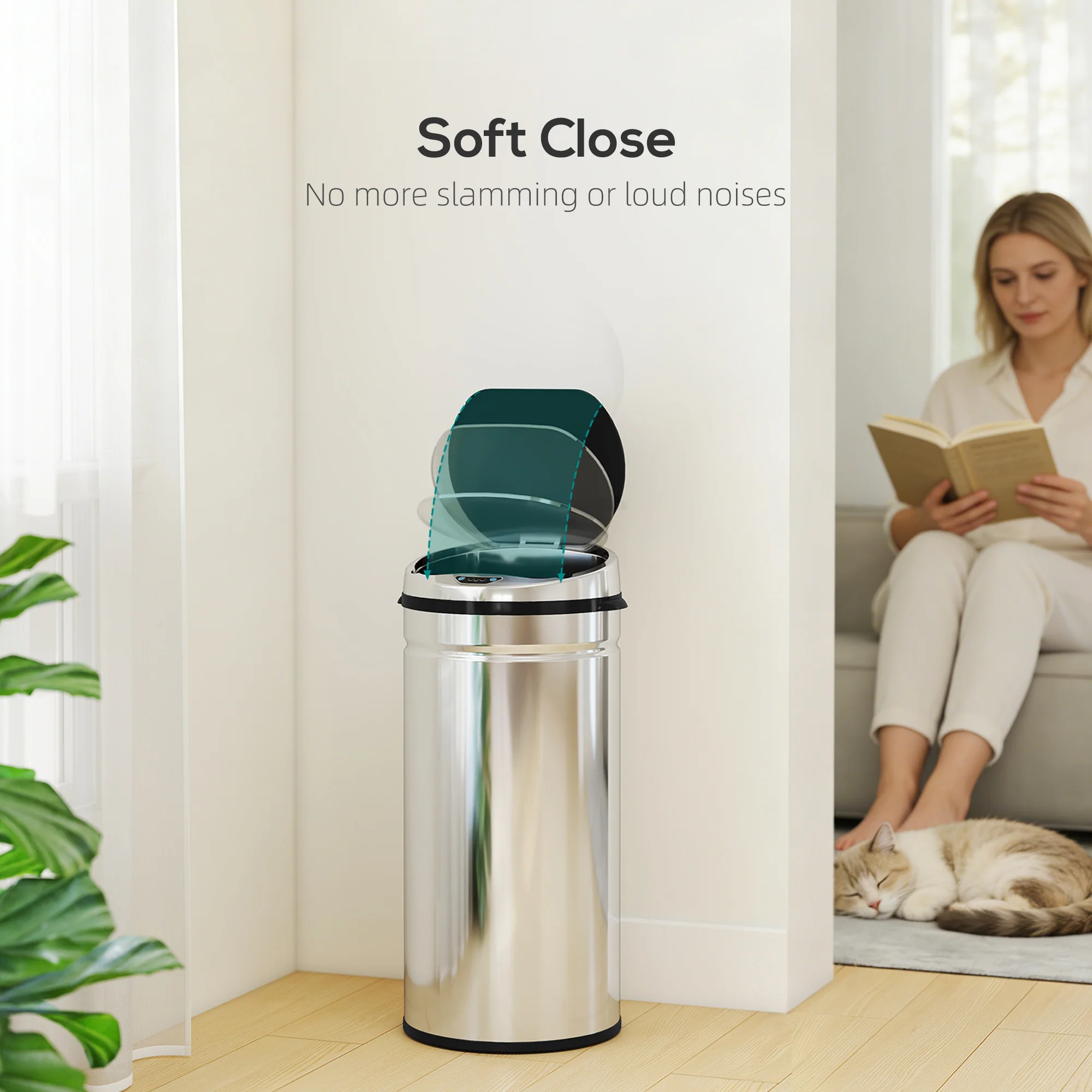 HOMCOM 42L Sensor Bin, Stainless Steel Kitchen Bin With Automatic Close - Image 6