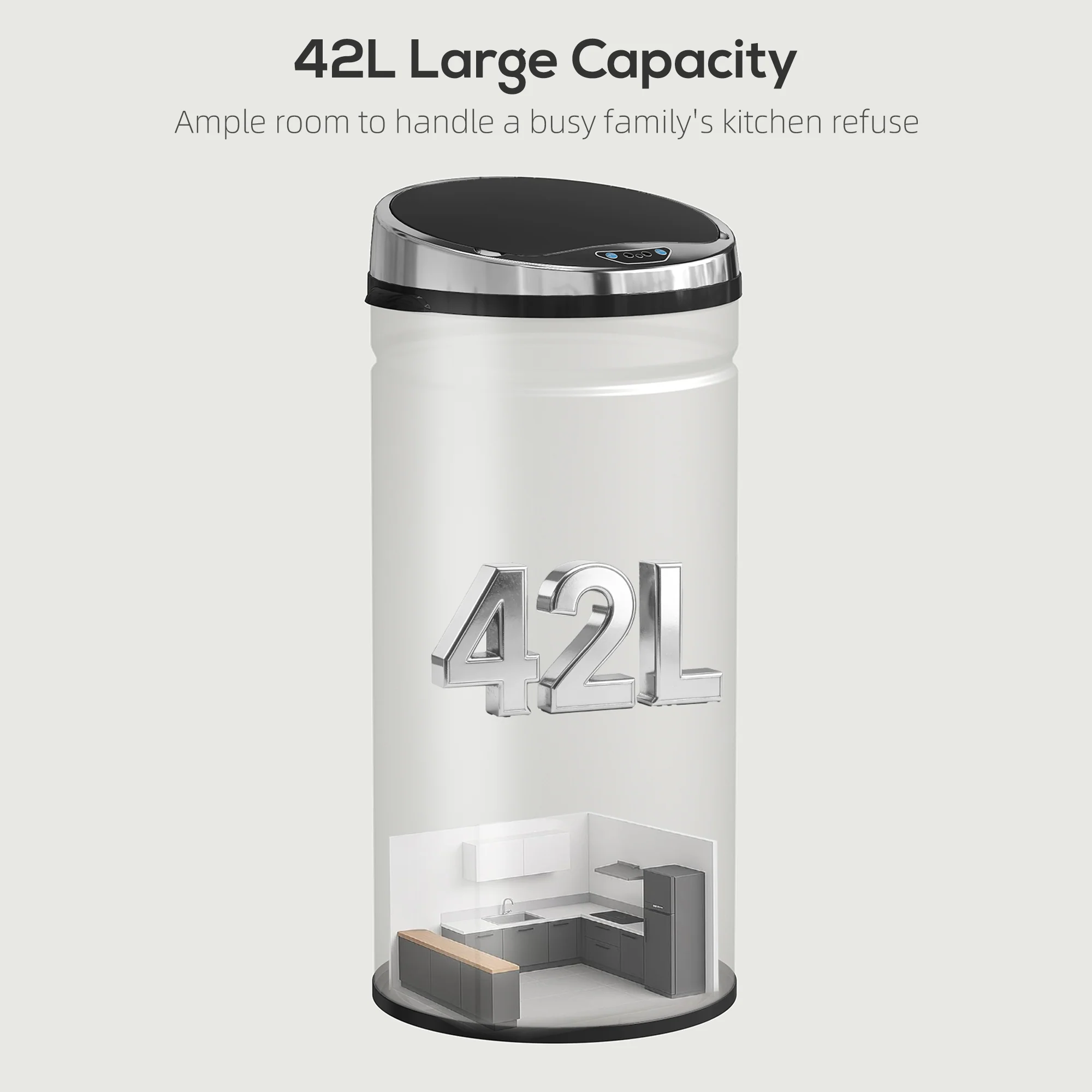 HOMCOM 42L Sensor Bin, Stainless Steel Kitchen Bin With Automatic Close - Image 8