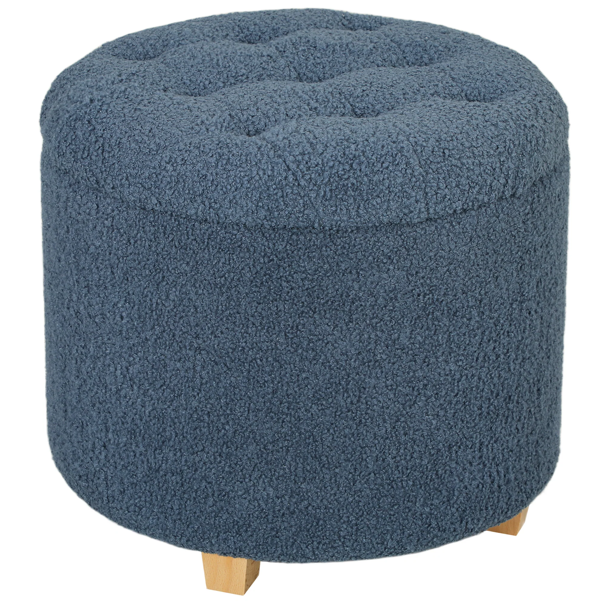 HOMCOM 45cm Round Ottoman With Storage, Lid, Cashmere Footstool