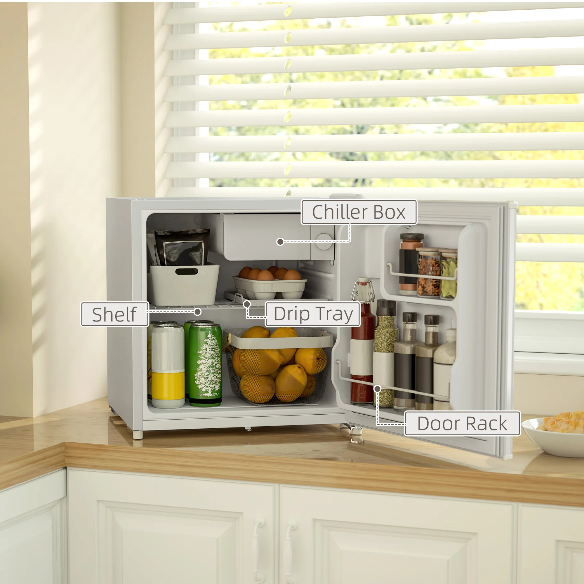 HOMCOM 46L Counter Top Fridge Mini Fridge With Lock Chiller Box - Image 13