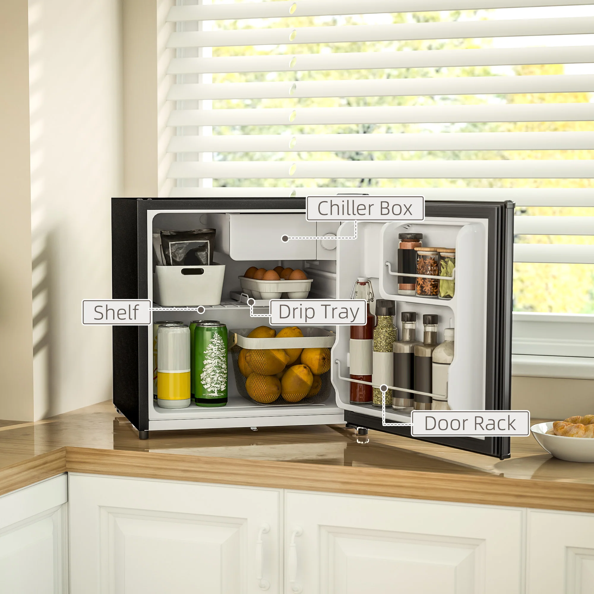 HOMCOM 46L Counter Top Fridge Mini Fridge With Lock Chiller Box - Image 4