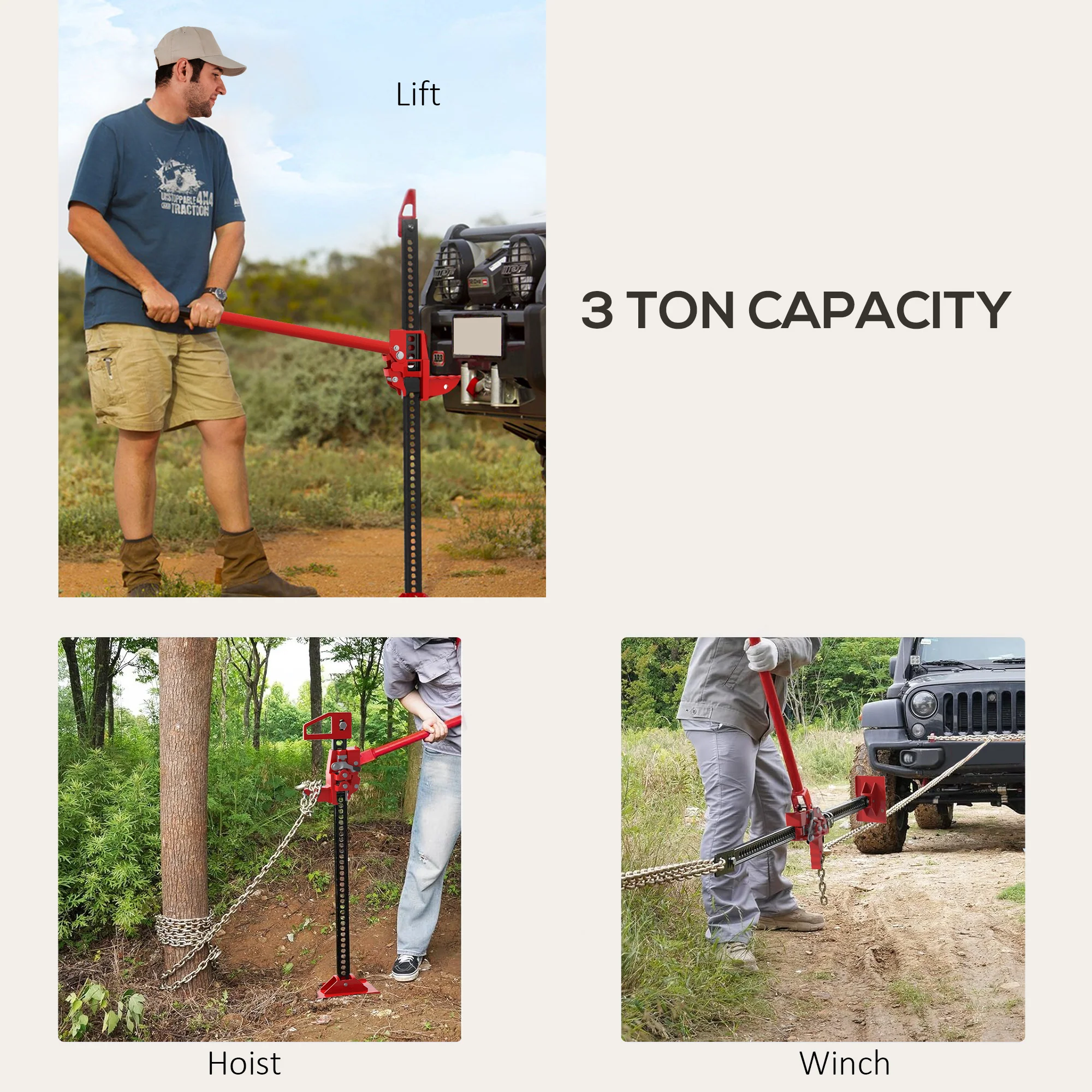 HOMCOM 48 Inch 3 Tonne High Lift Farm Jack For 4x4 Tractors Trucks, Red - Image 3