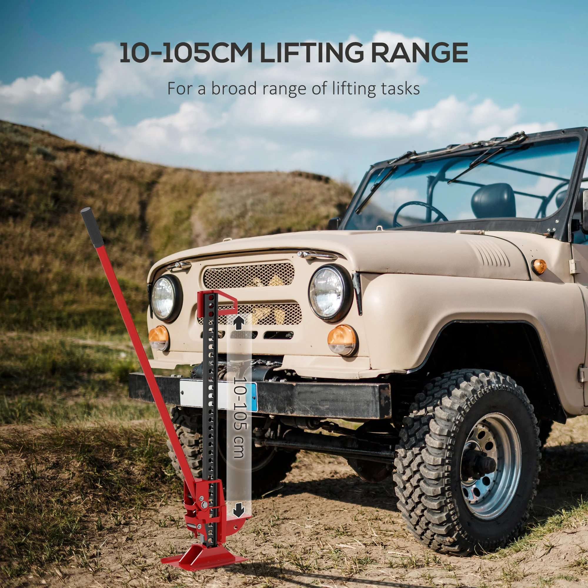 HOMCOM 48 Inch 3 Tonne High Lift Farm Jack For 4x4 Tractors Trucks, Red - Image 4