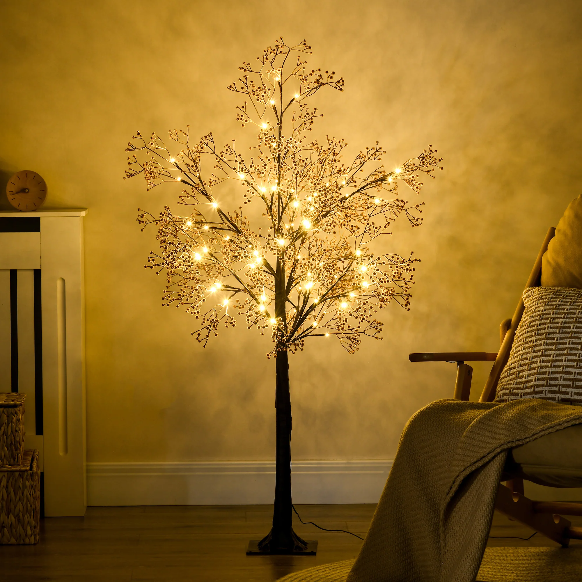 HOMCOM 4ft Artificial Gypsophila Blossom Tree Light with 72 Warm White LED Light, Baby Breath Flowers for Home Party Wedding, Indoor and Outdoor Use - Image 2