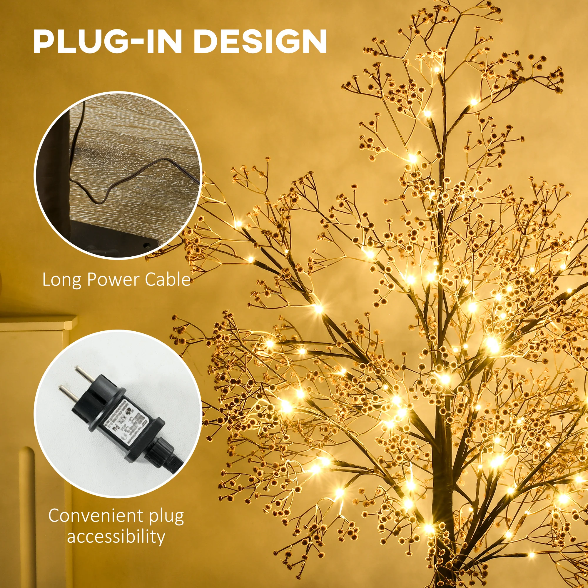 HOMCOM 4ft Artificial Gypsophila Blossom Tree Light with 72 Warm White LED Light, Baby Breath Flowers for Home Party Wedding, Indoor and Outdoor Use - Image 7