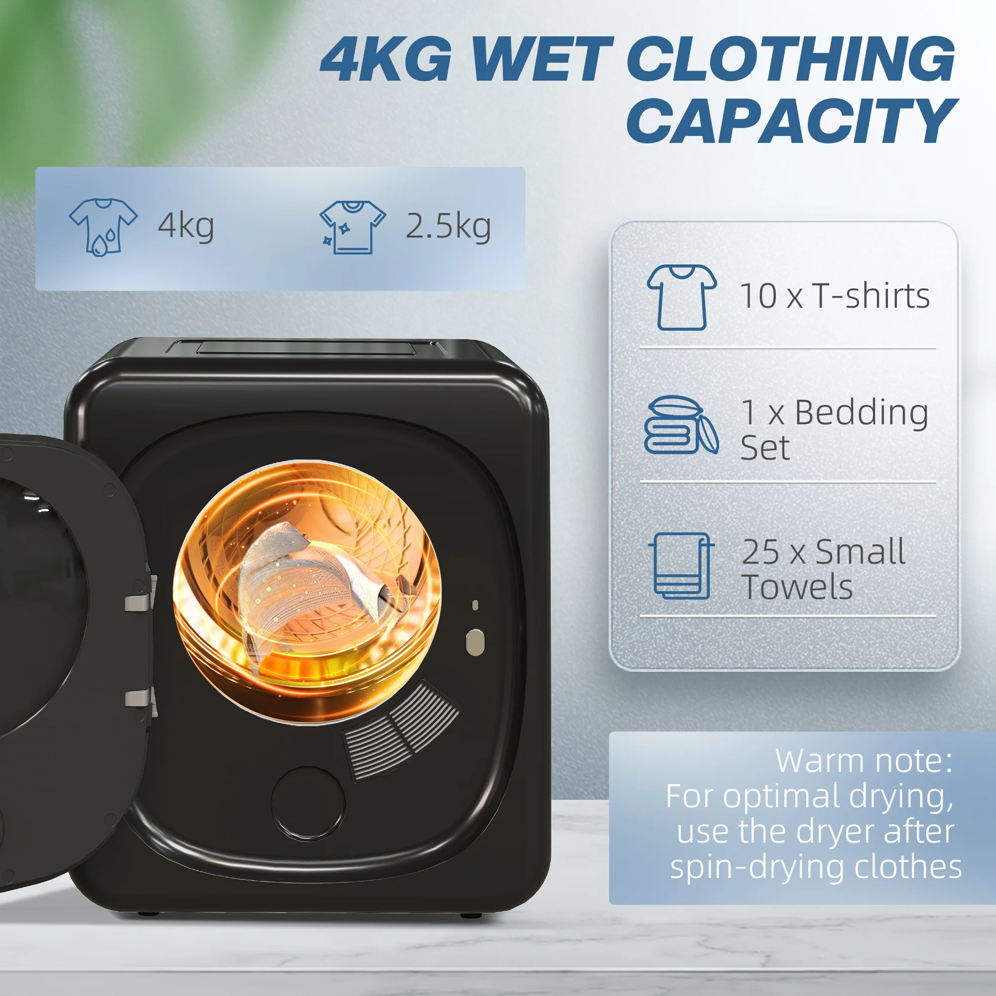 HOMCOM 4kg 800W Vented Tumble Dryer With Deodorize, Smart Mode - Image 4