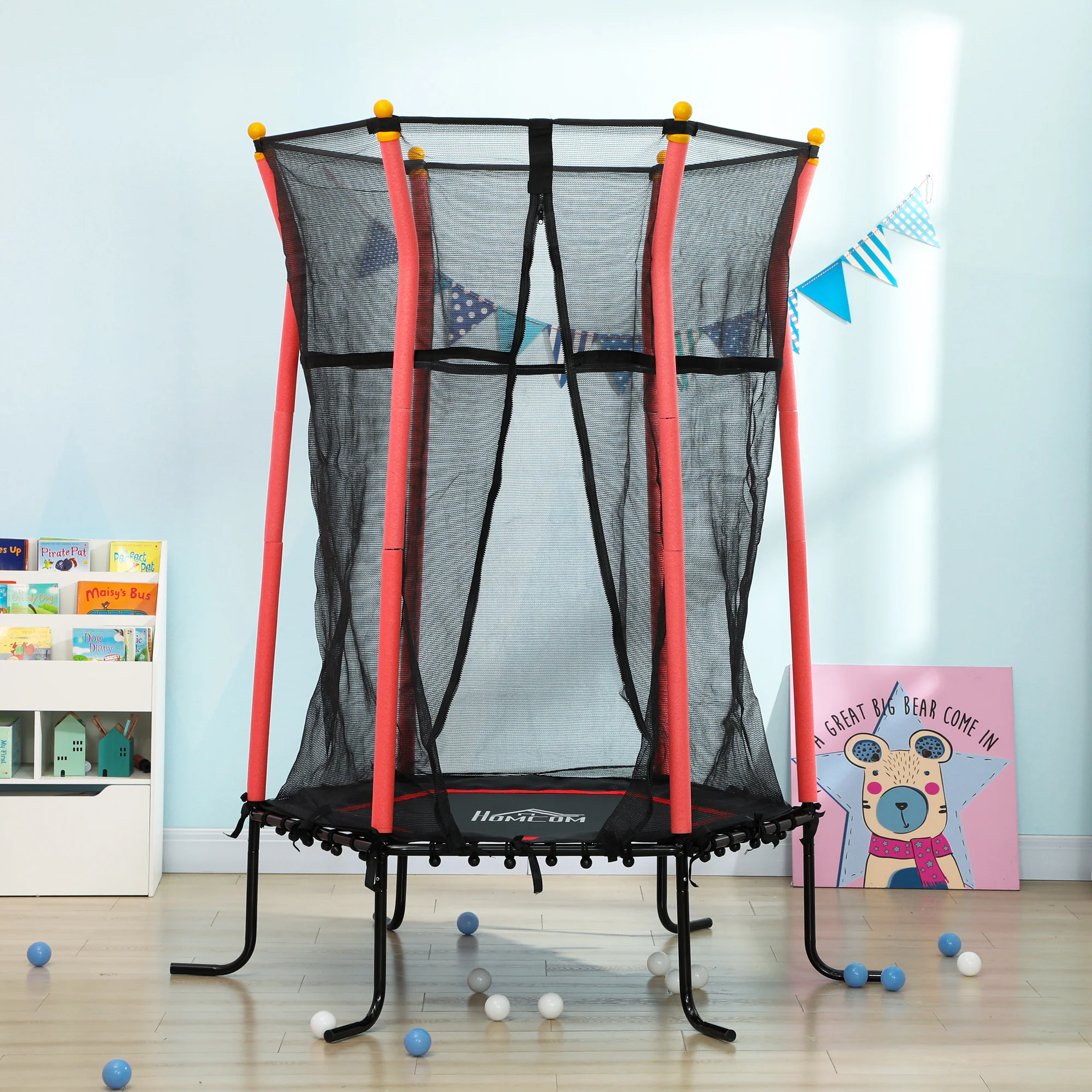 HOMCOM 5.4FT Kids Red Trampoline With Enclosure Indoor Outdoor For 3-10 Years - Image 8