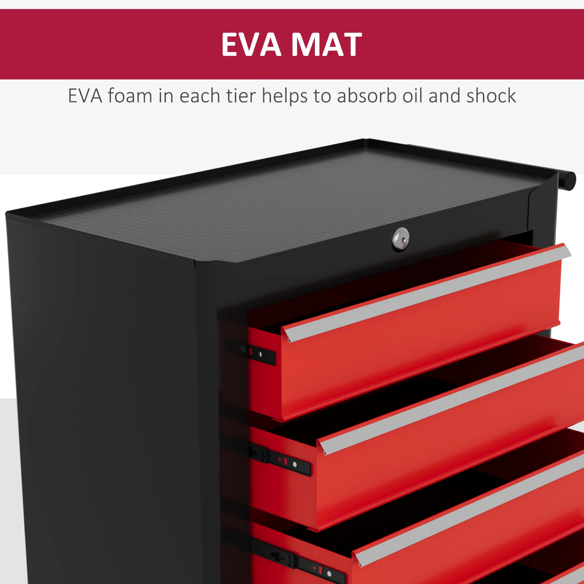 HOMCOM 5-Drawer Tool Chest Steel Lockable Tool Storage Cabinet W/ Wheels Red - Image 4
