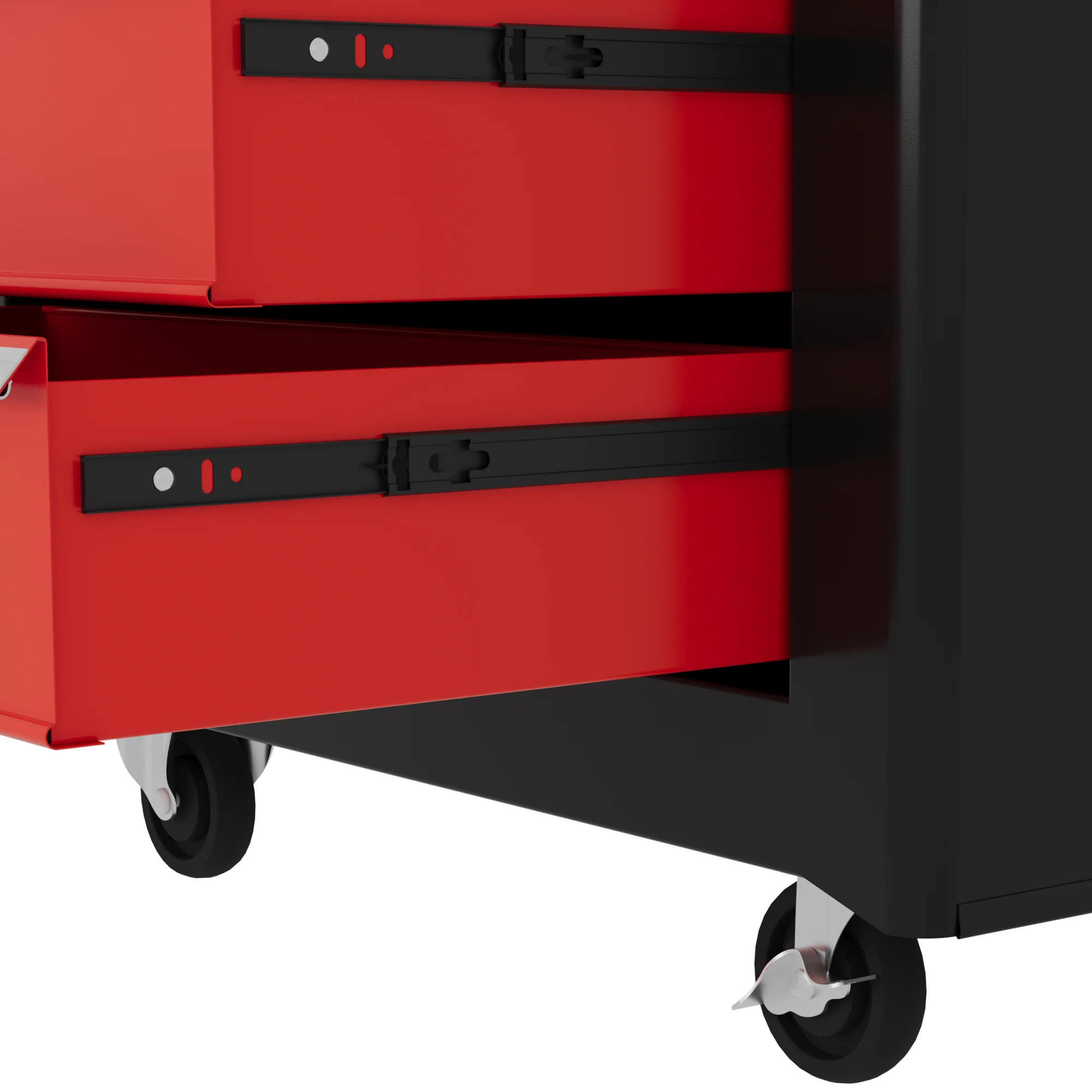 HOMCOM 5-Drawer Tool Chest Steel Lockable Tool Storage Cabinet W/ Wheels Red - Image 8