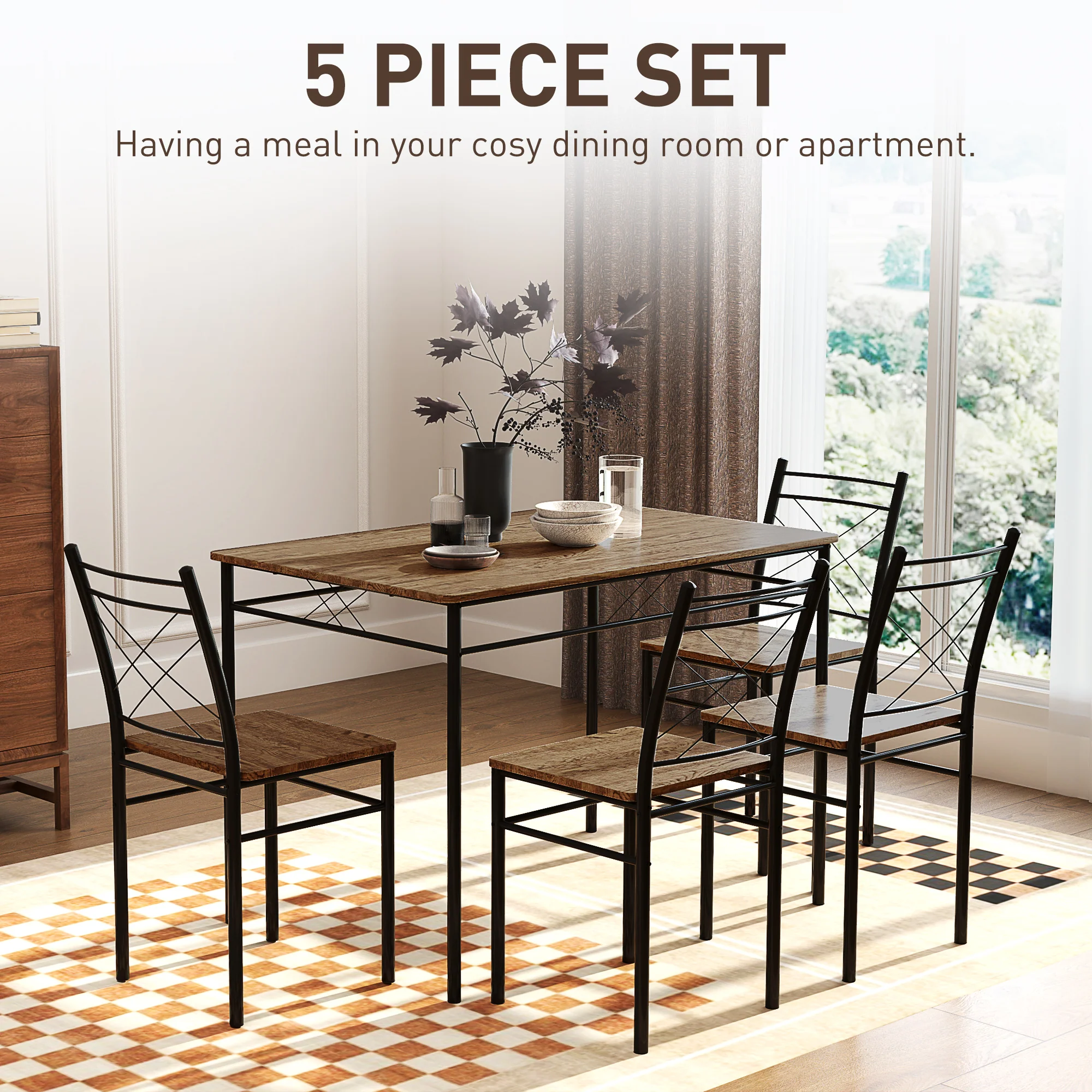 HOMCOM 5 Piece Dining Table and Chairs Set, Space Saving, Oak - Image 3