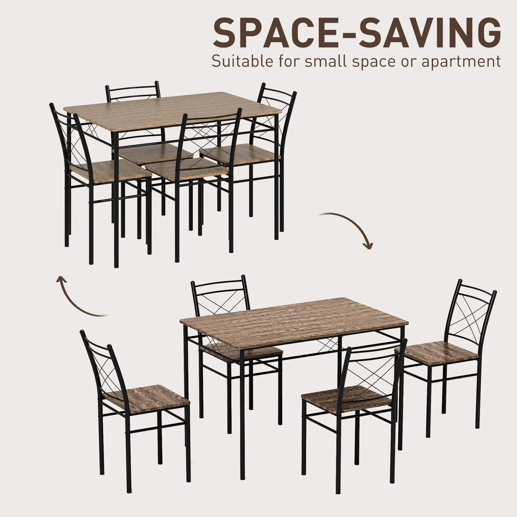 HOMCOM 5 Piece Dining Table and Chairs Set, Space Saving, Oak - Image 4