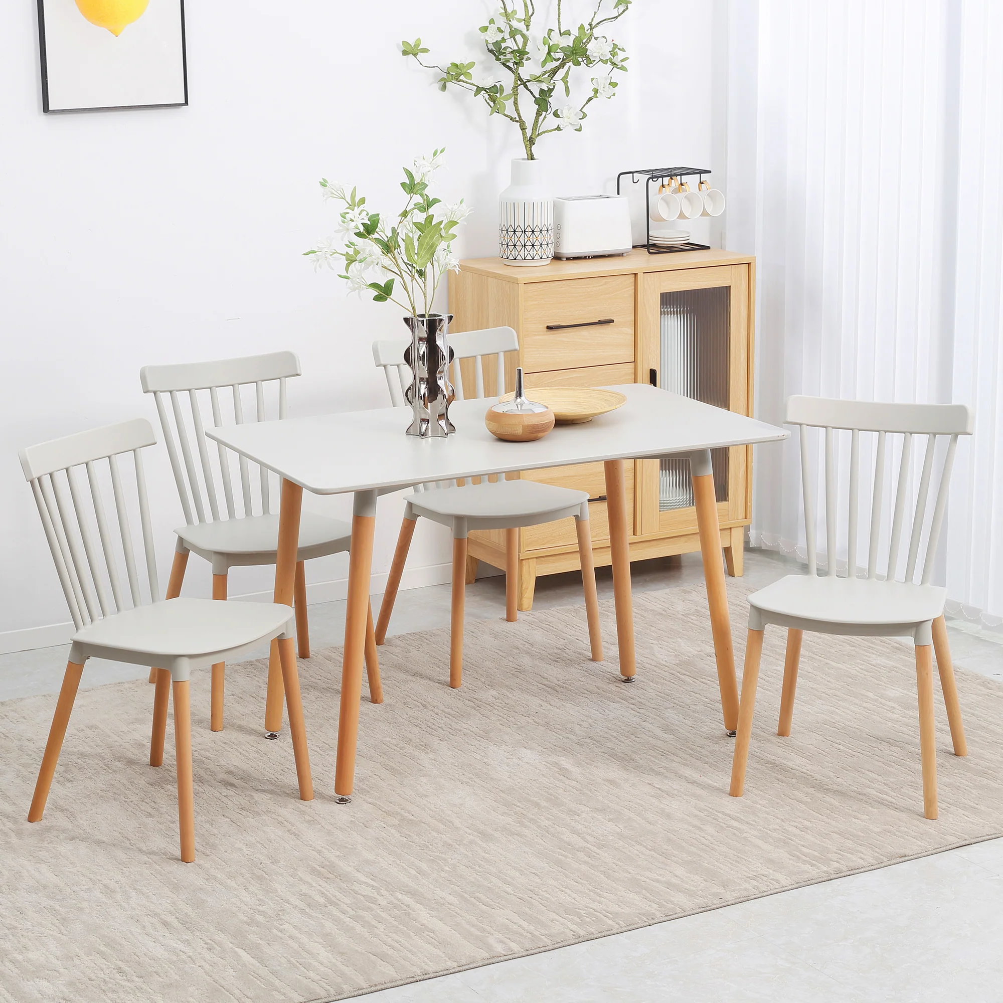 HOMCOM 5 Piece Dining Table and Chairs Set with Wood Legs for Small Spaces - Image 2