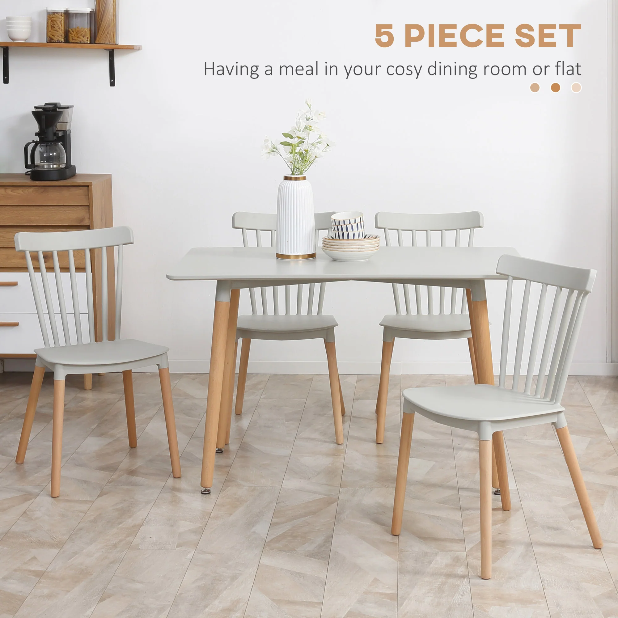 HOMCOM 5 Piece Dining Table and Chairs Set with Wood Legs for Small Spaces - Image 3