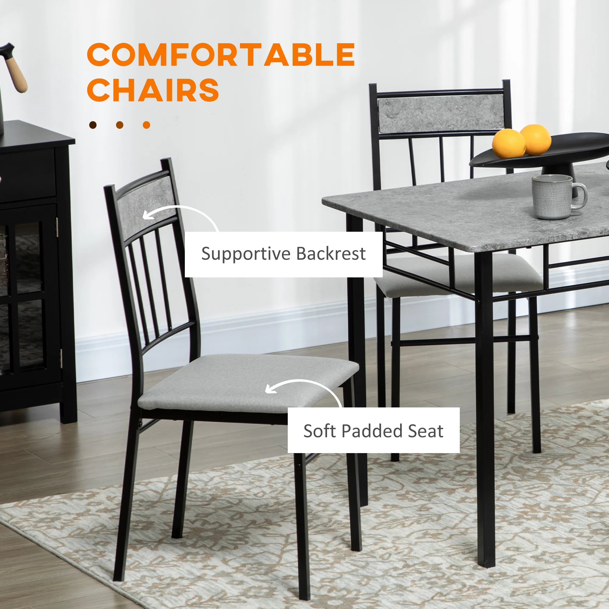 HOMCOM 5 Pieces Dining Room Sets, Kitchen Table And Chairs Set 4 With Marble Top - Image 14
