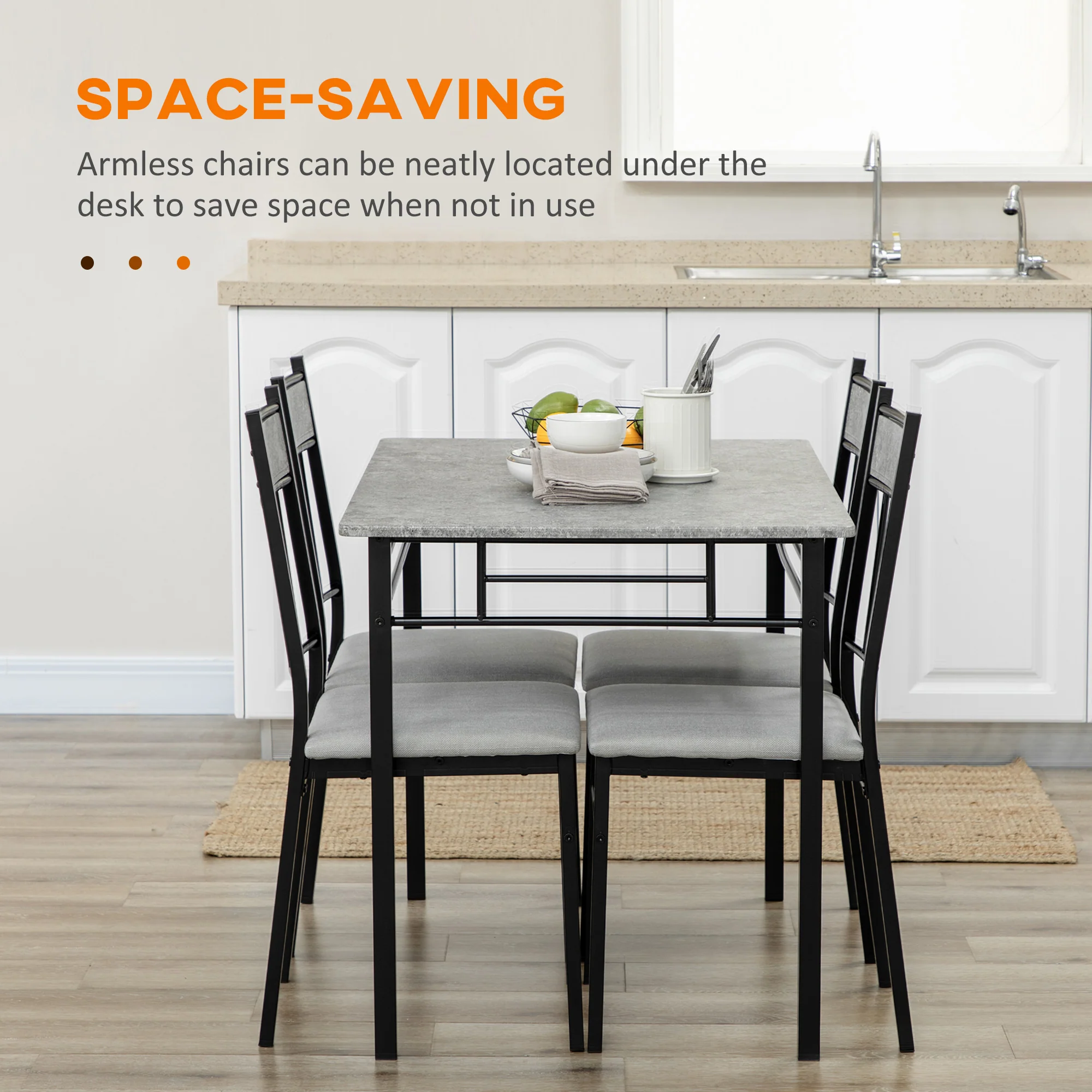 HOMCOM 5 Pieces Dining Room Sets, Kitchen Table And Chairs Set 4 With Marble Top - Image 7