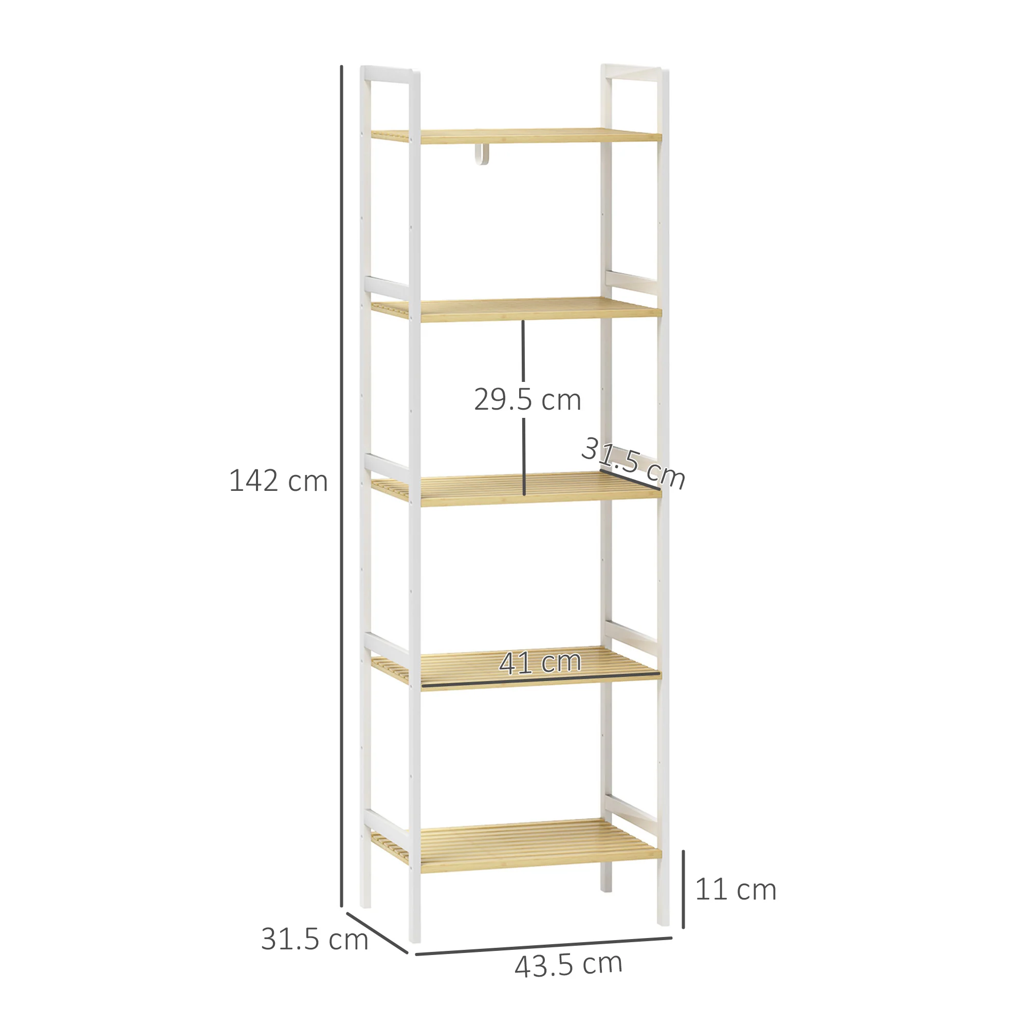 HOMCOM 5-Tier Bamboo Bathroom Storage Shelf with Adjustable Rack - Image 14