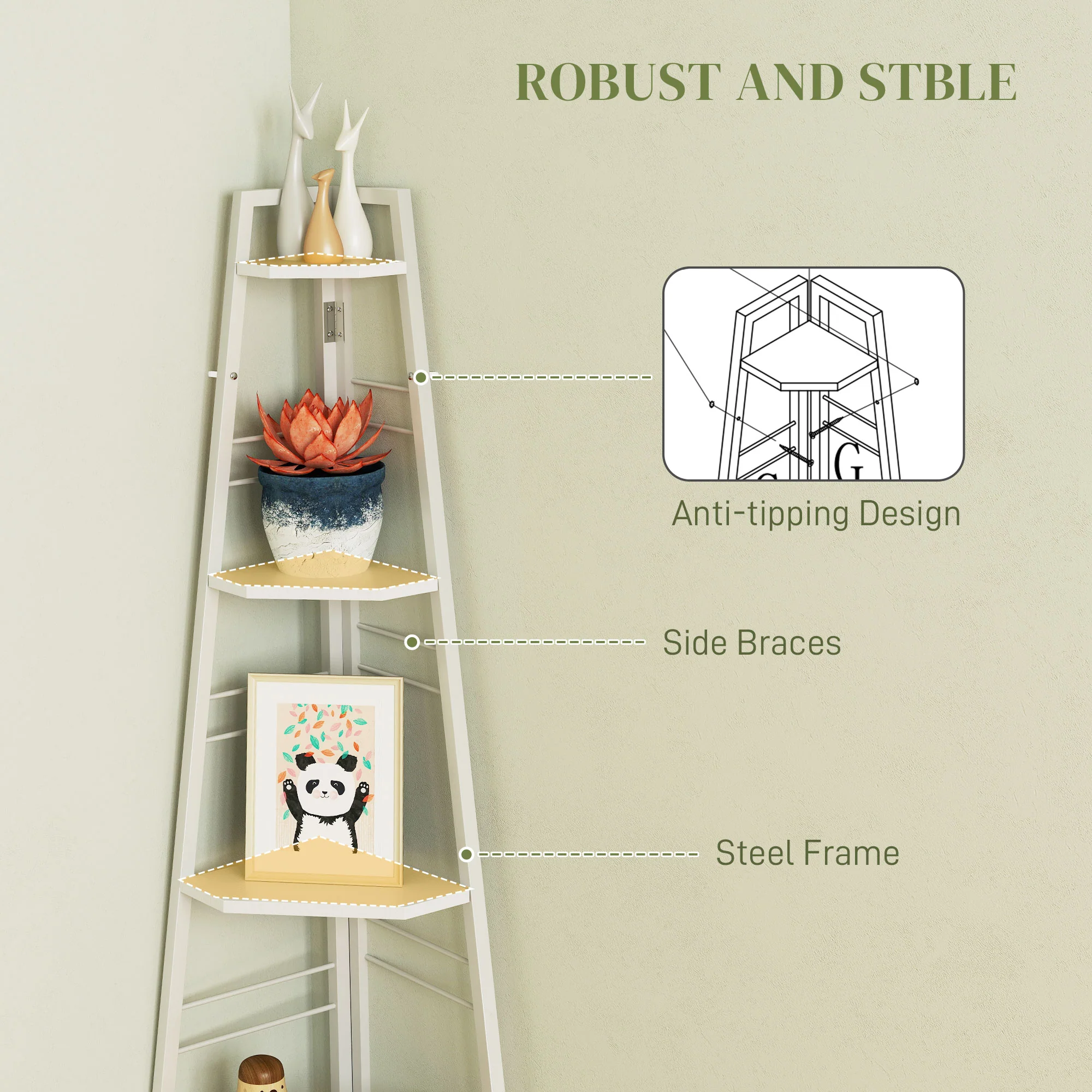 HOMCOM 5-Tier Corner Shelf, Shelving Unit With Adjustable Feet - Image 13