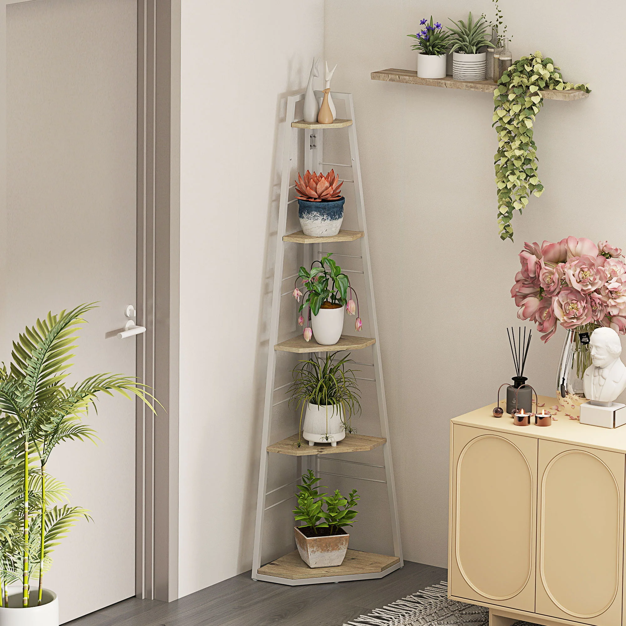 HOMCOM 5-Tier Corner Shelf, Shelving Unit With Adjustable Feet - Image 2
