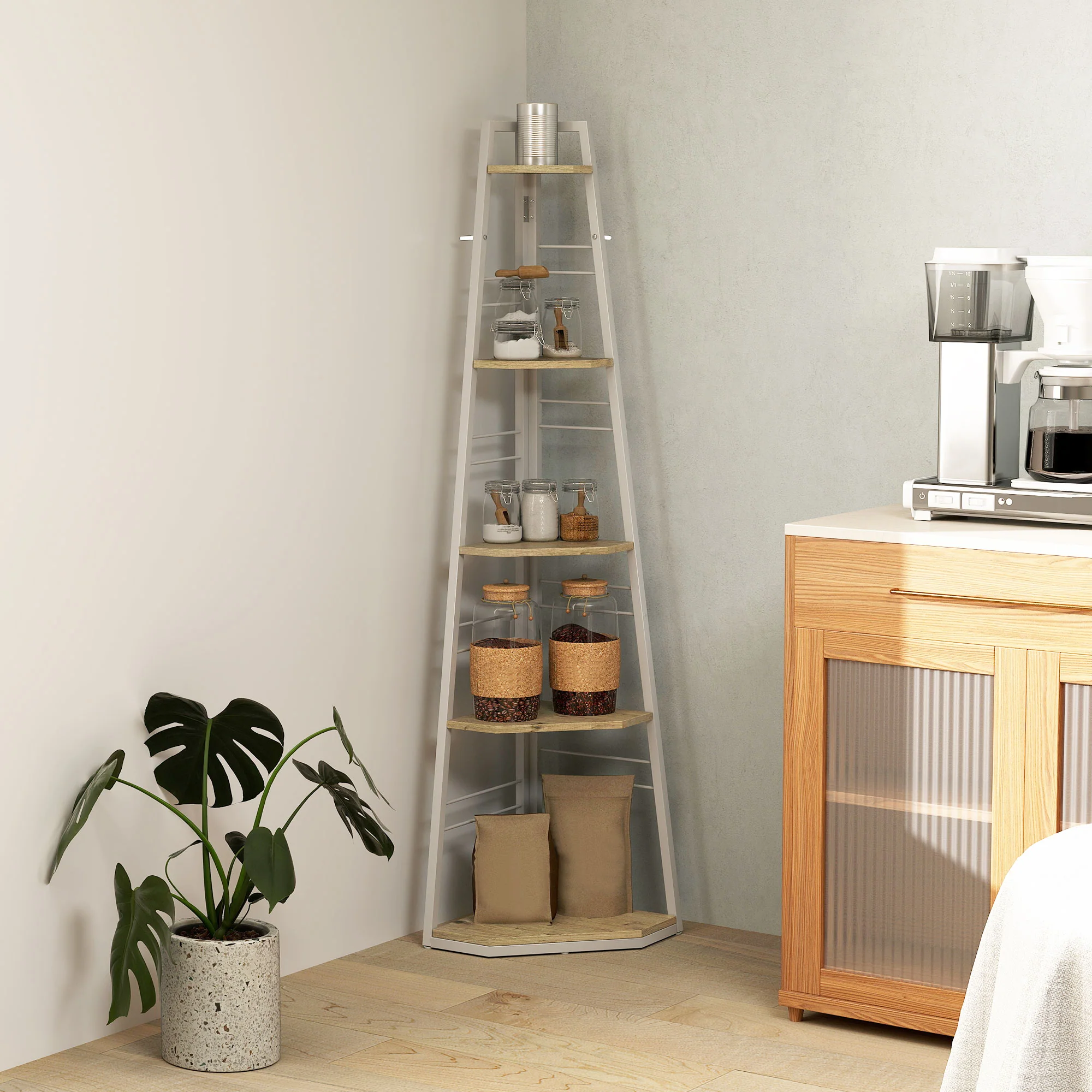 HOMCOM 5-Tier Corner Shelf, Shelving Unit With Adjustable Feet - Image 8