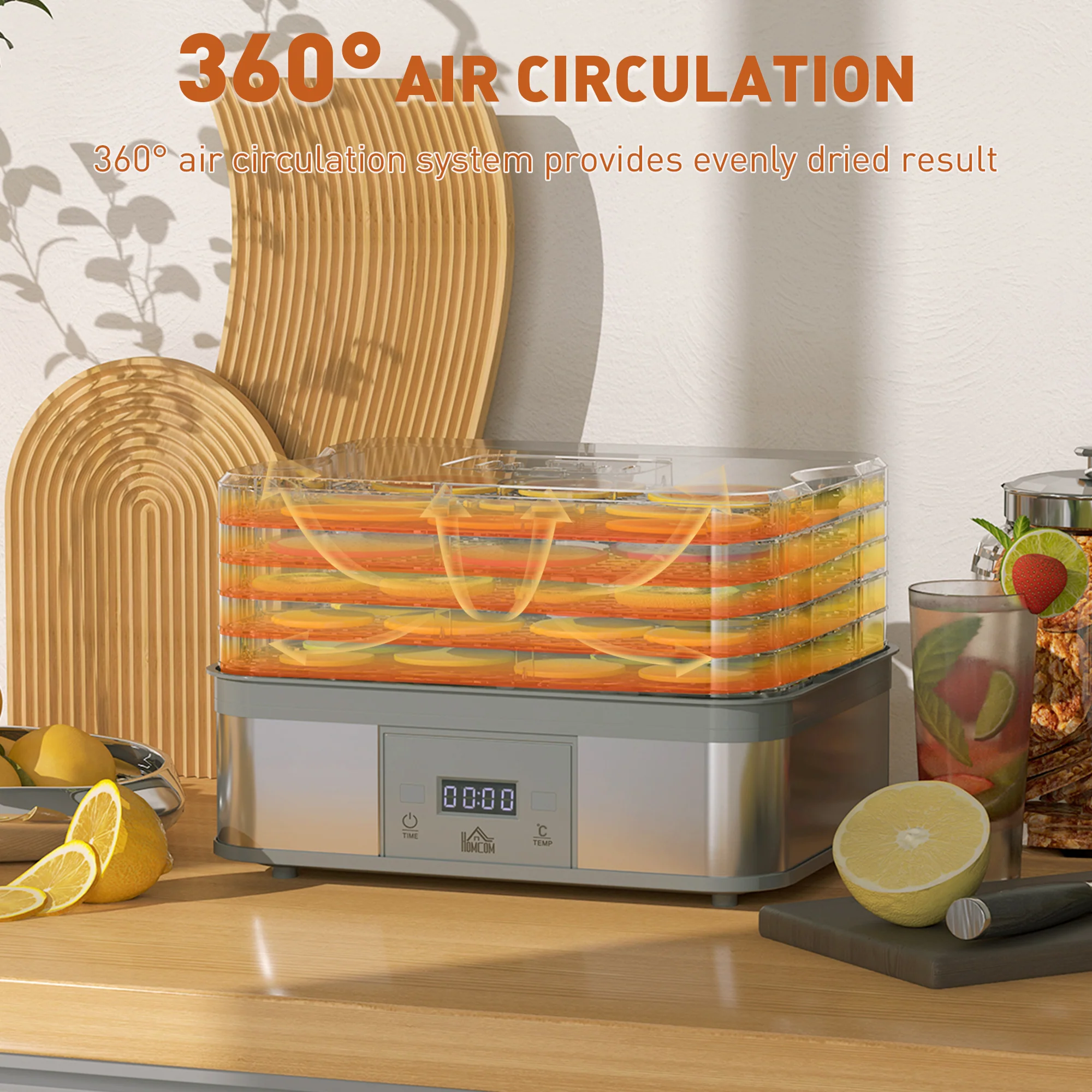 HOMCOM 5 Tier Food Dehydrator, 245W For Drying Fruit, Meat, Vegetable, White - Image 16