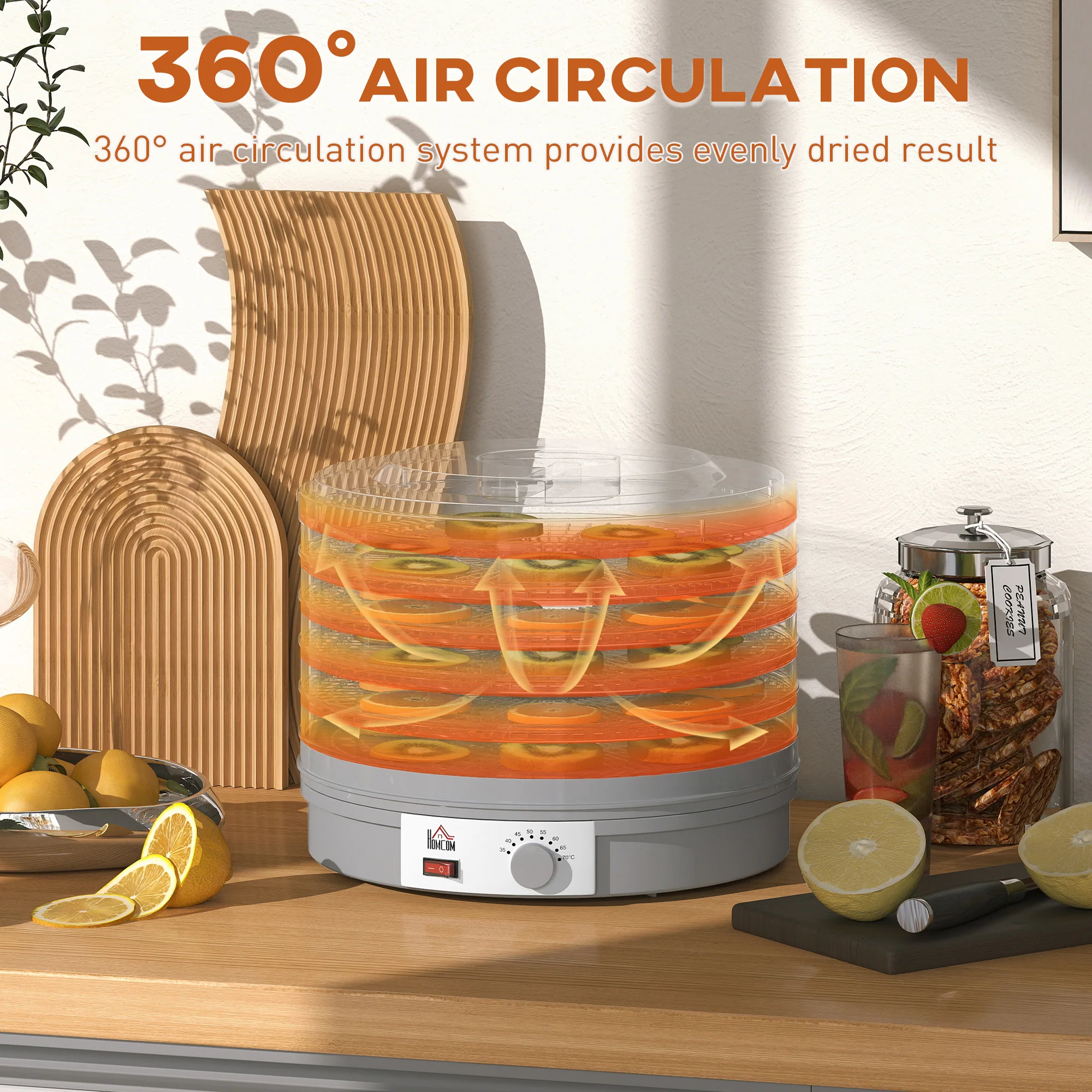 HOMCOM 5 Tier Food Dehydrator For Drying Fruit Meat Vegetable Pet Treat - Image 6