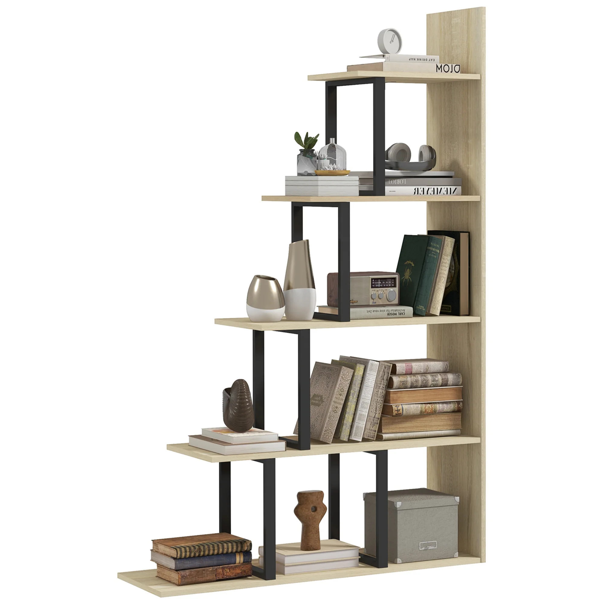 HOMCOM 5-Tier Ladder Shelf Display Plant Stand Home Office Ladder Oak