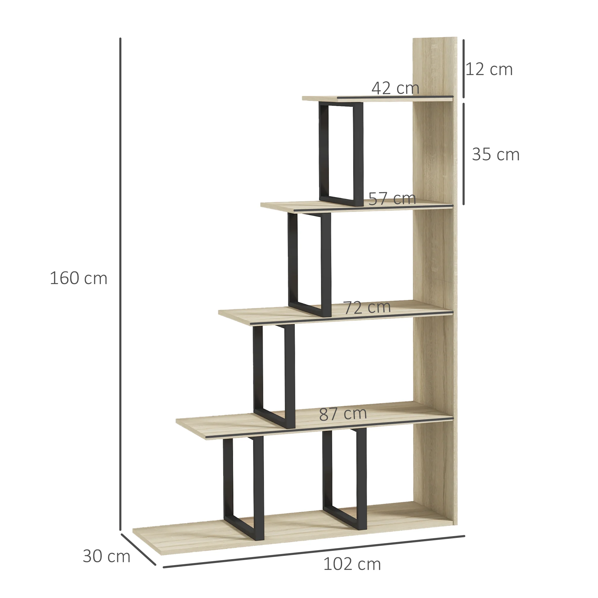 HOMCOM 5-Tier Ladder Shelf Display Plant Stand Home Office Ladder Oak - Image 5